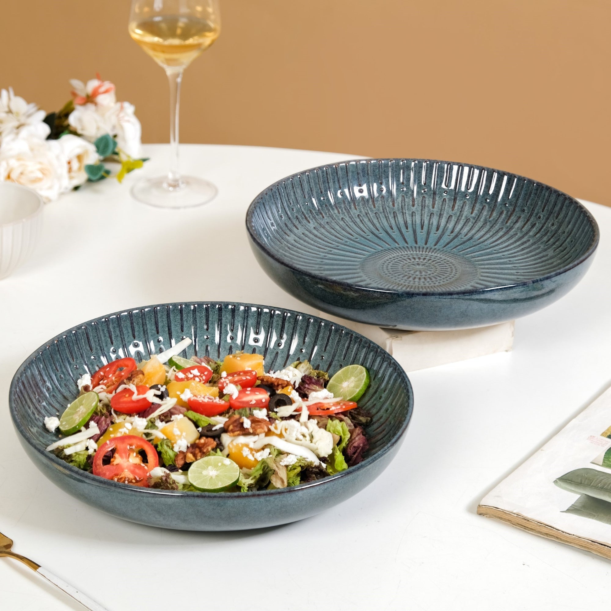 Nestasia Set Of 2 Spiral Design Large Serving Dishes 1800ml
