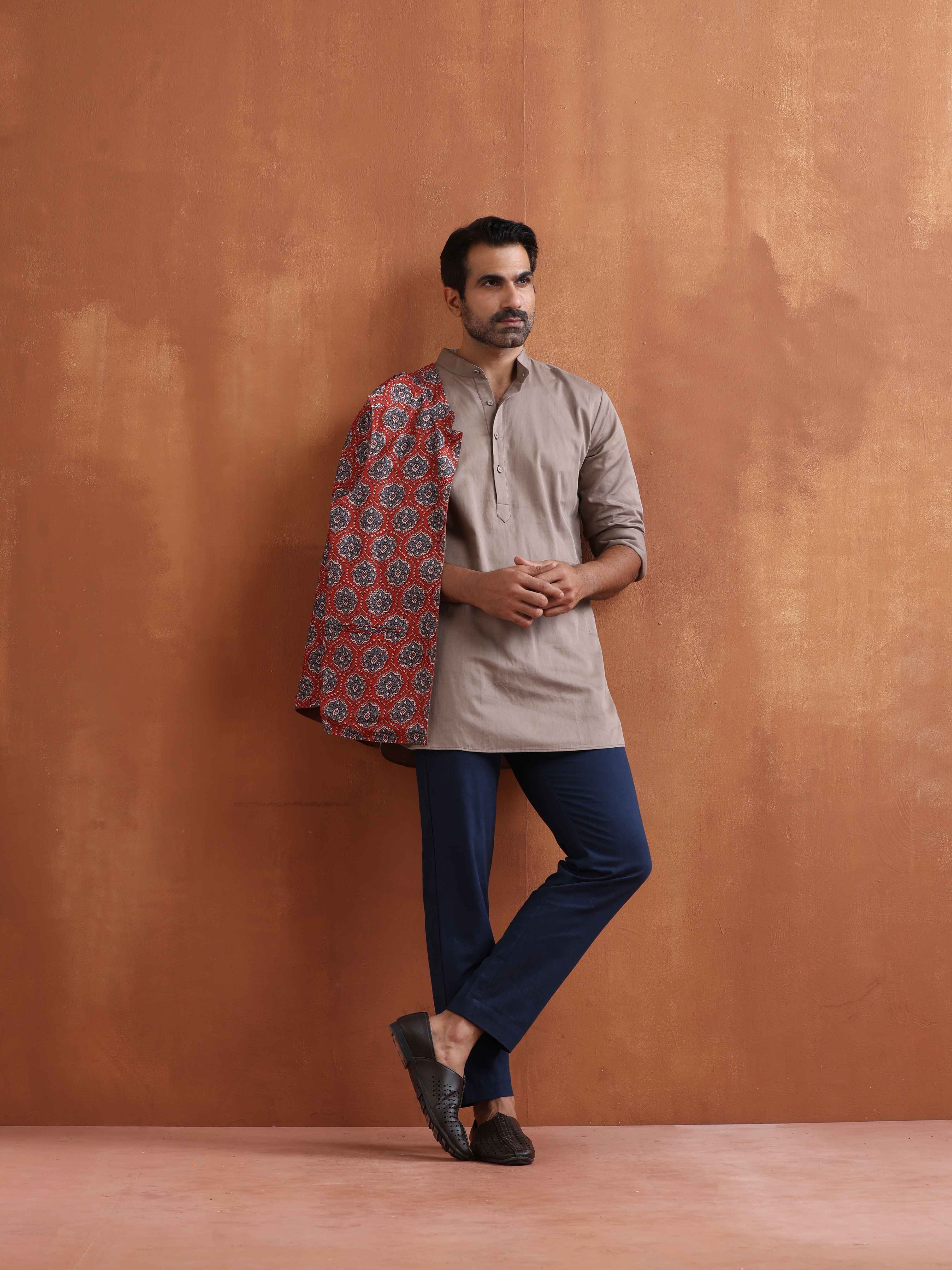 trueBrowns Men's Beige Cotton Short Kurta - view 9