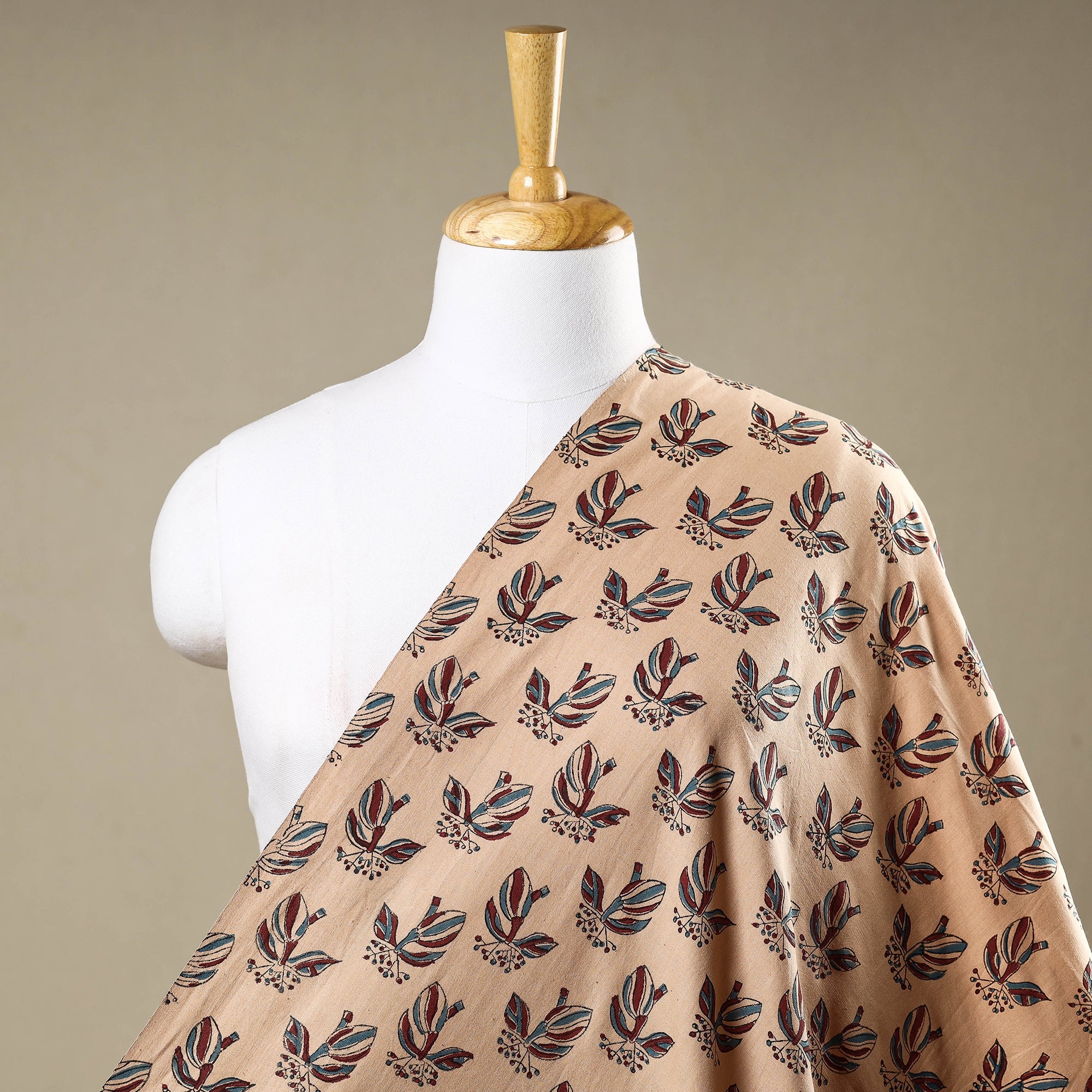 SOUTH KARGHA Beige - Mangalgiri Block Printed Handwoven Cotton Fabric