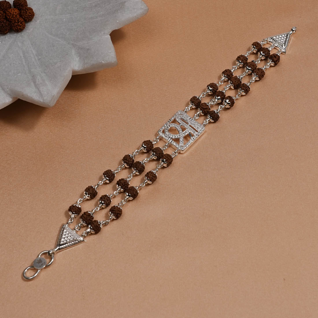 Prinjal Jewellers Rudraksha Silver Shree Tripal Line bracelet - view 2