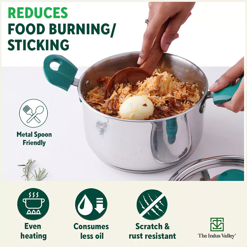 The Indus Valley Tri-Steel Stainless Steel Biryani Pot+ Lid, Premium Quality, Tri-ply (3 Layer) Bottom, Soft-touch Handles, 100% Toxin-free, Non-stick - view 6