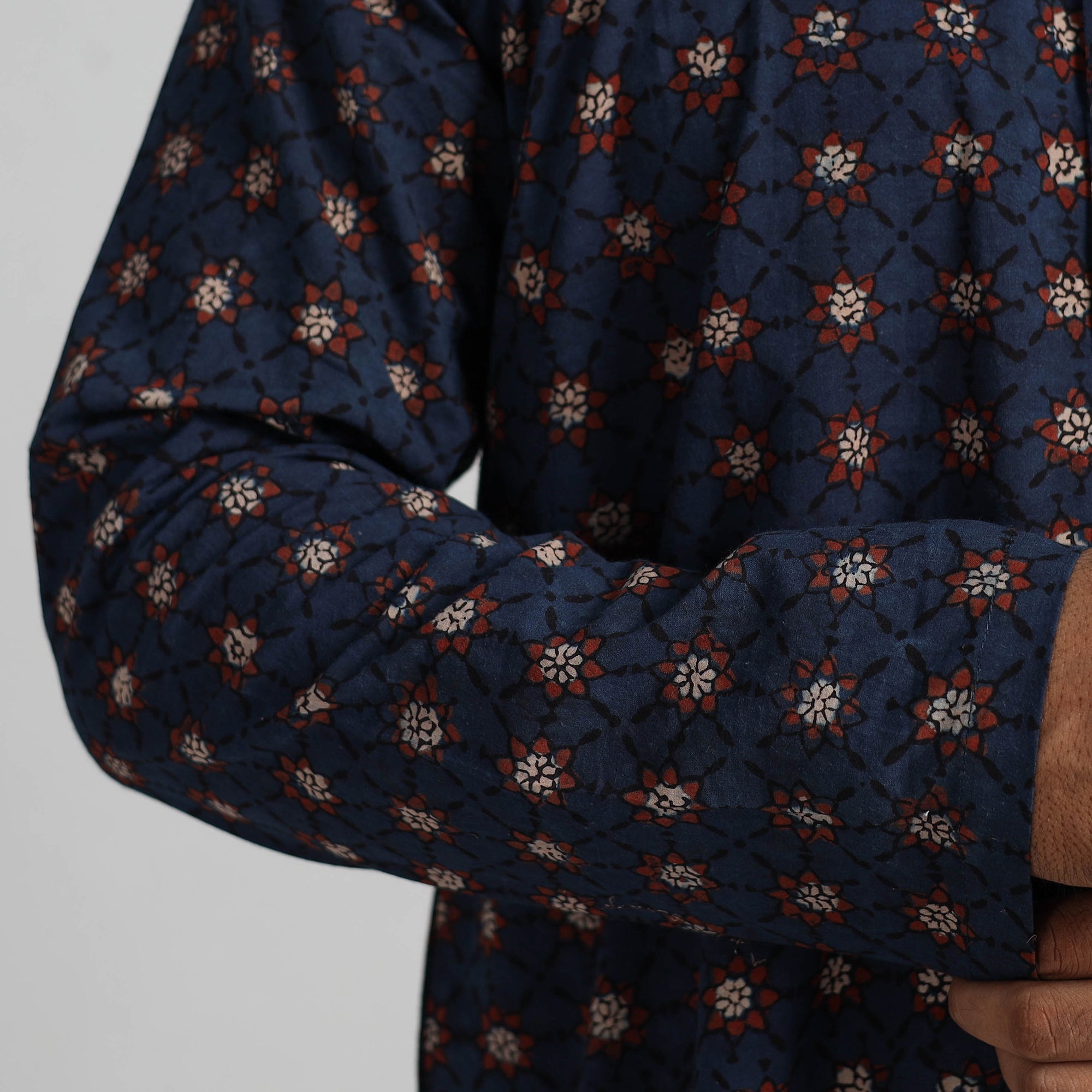 ITOKRI CASUALS Ajrakh Block Printed Cotton Men Long Kurta 12 - view 8