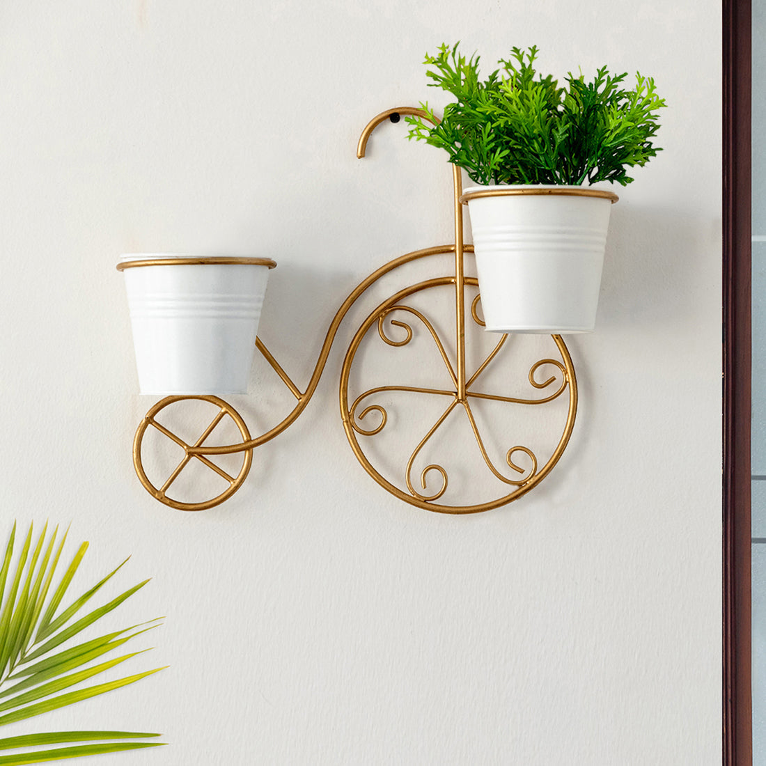 EXCLUSIVELANE 'Cycle' Wall Planter Pots In Galvanized Iron (12 Inch, Brass Finish)