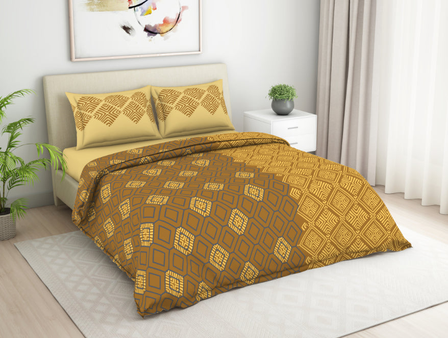 Spaces India Geometric Buckthorn Brown - Dark Yellow 100% Cotton Double Bedsheet - Seasons Best Premium By Welspun - view 2