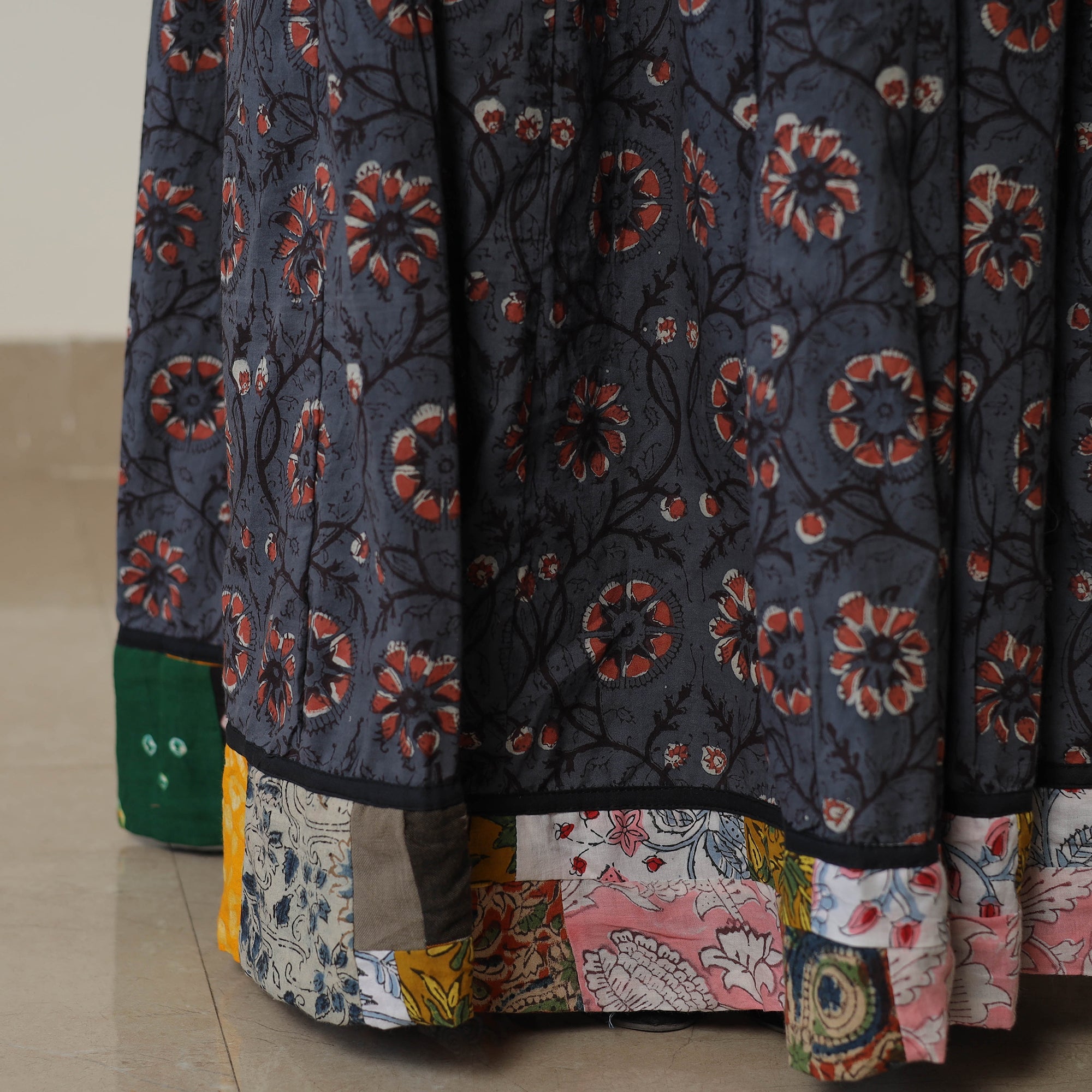 NOORI BAZAR Blue - Bagru Block Printed 24 Kali Patchwork Cotton Long Skirt 17 - view 6