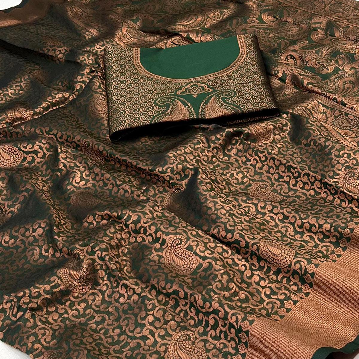 Peachmode Dark Rama Woven Jacquard Saree – Women's - view 2