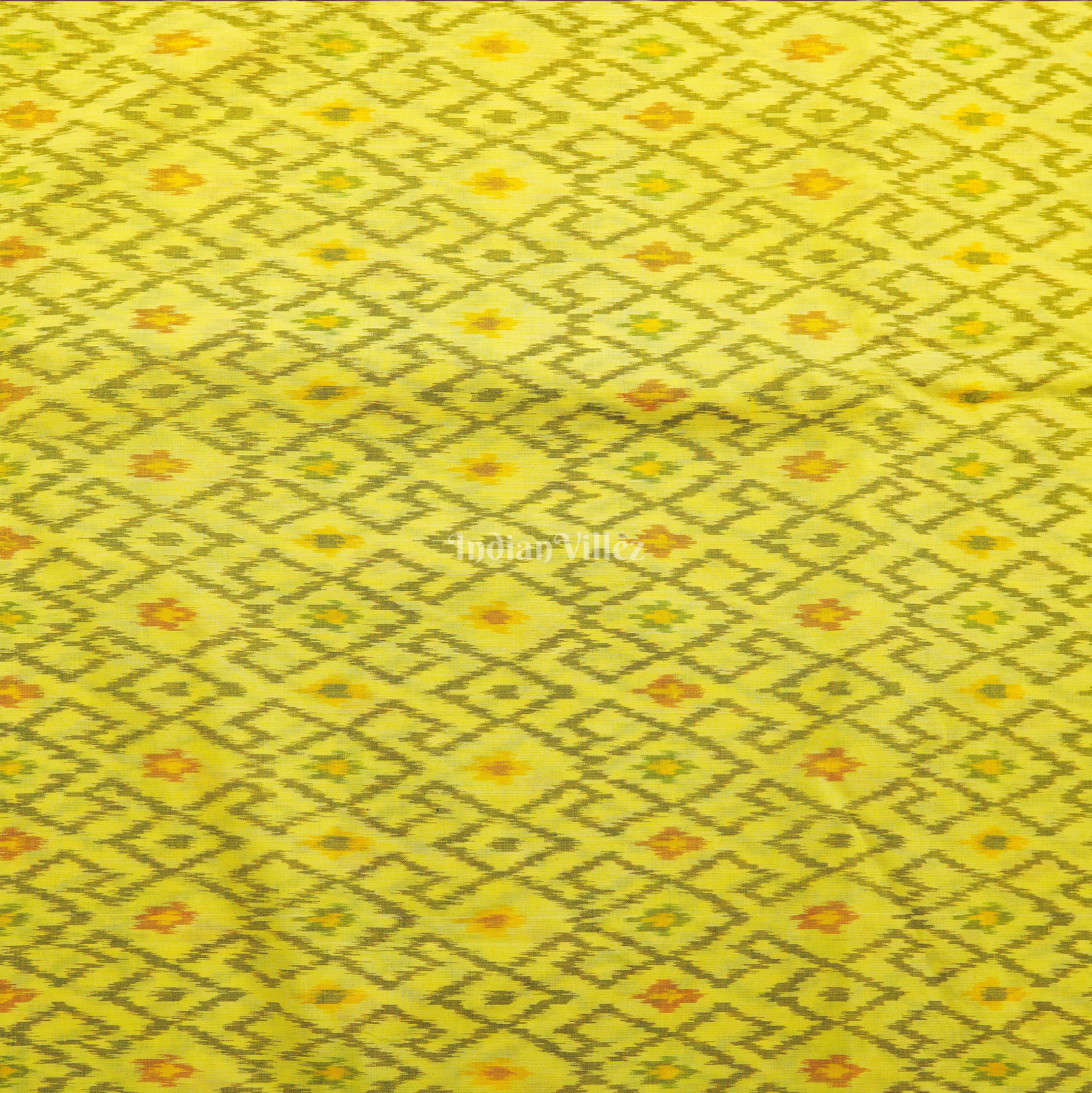 IndianVillèz Yellow Handwoven Pochampally Ikat Sico Fabric - view 2