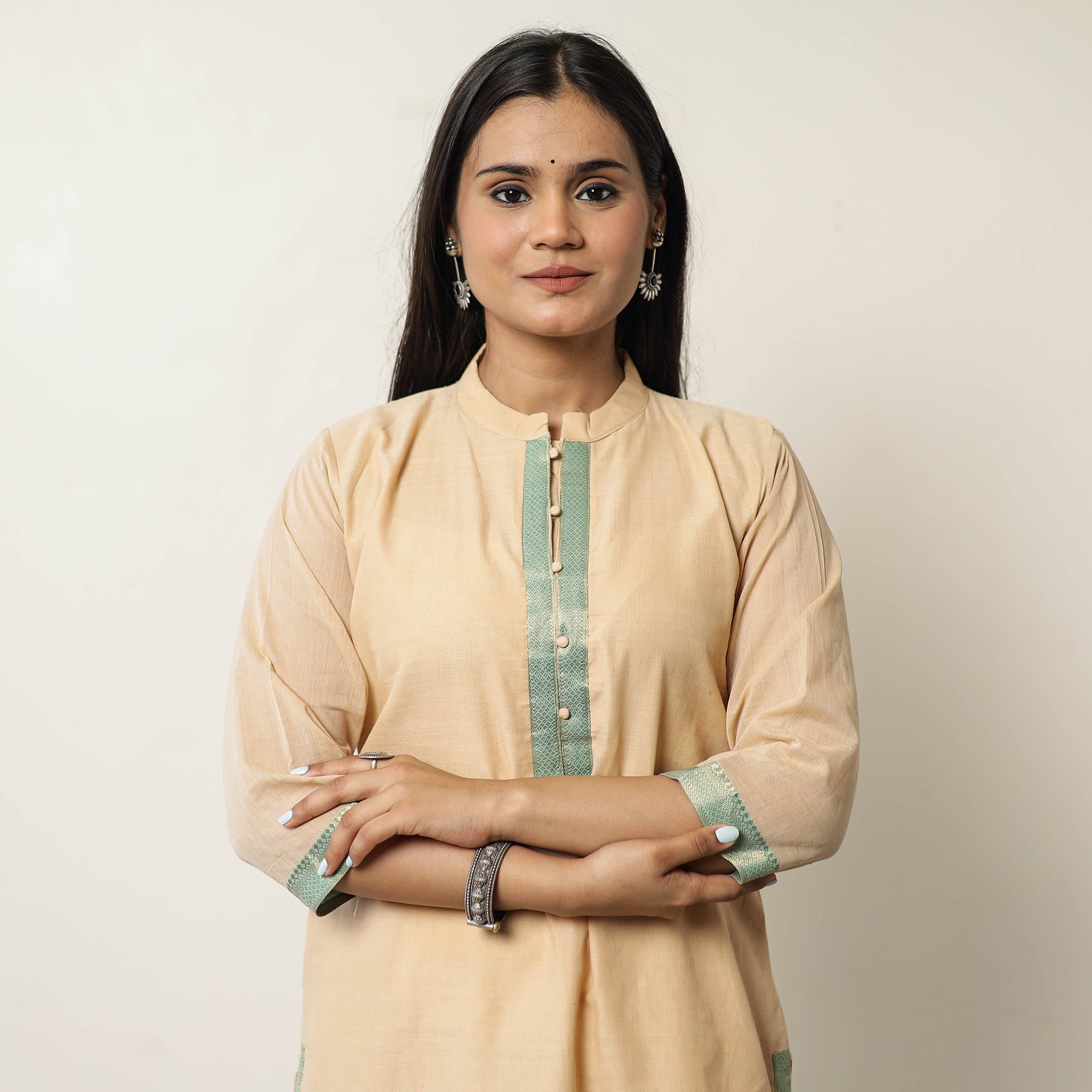 ITOKRI CASUALS Beige - Mangalagiri Handloom Cotton Straight Kurta 42