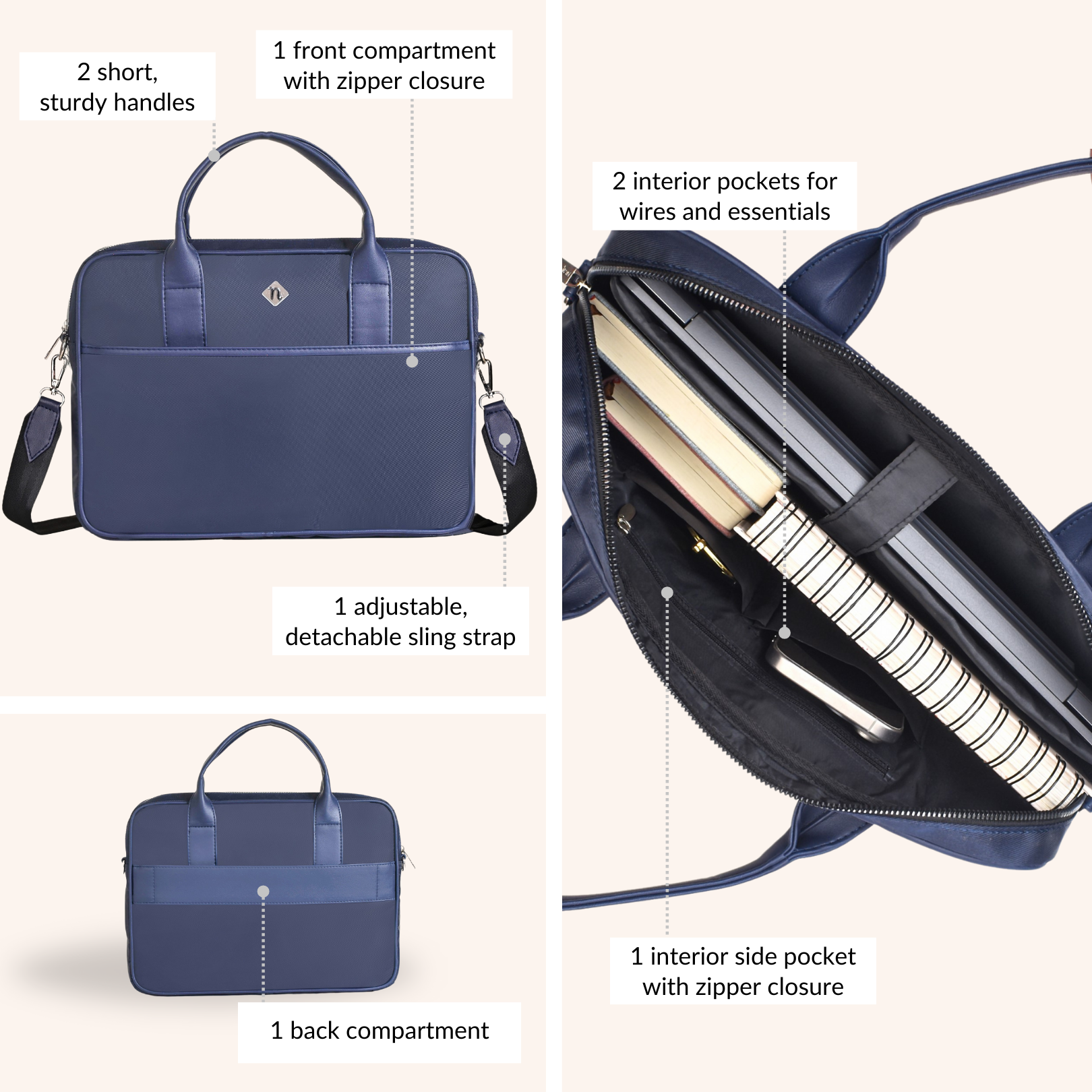 Nestasia Kaizen Laptop Bag Navy 14 Inch - view 6