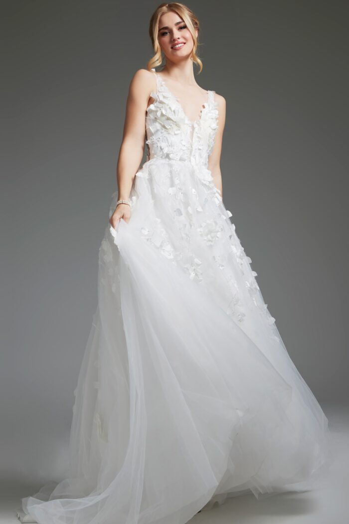 Jovani JB40511 A Line Bridal Gown Open Back Wedding Dress - view 3