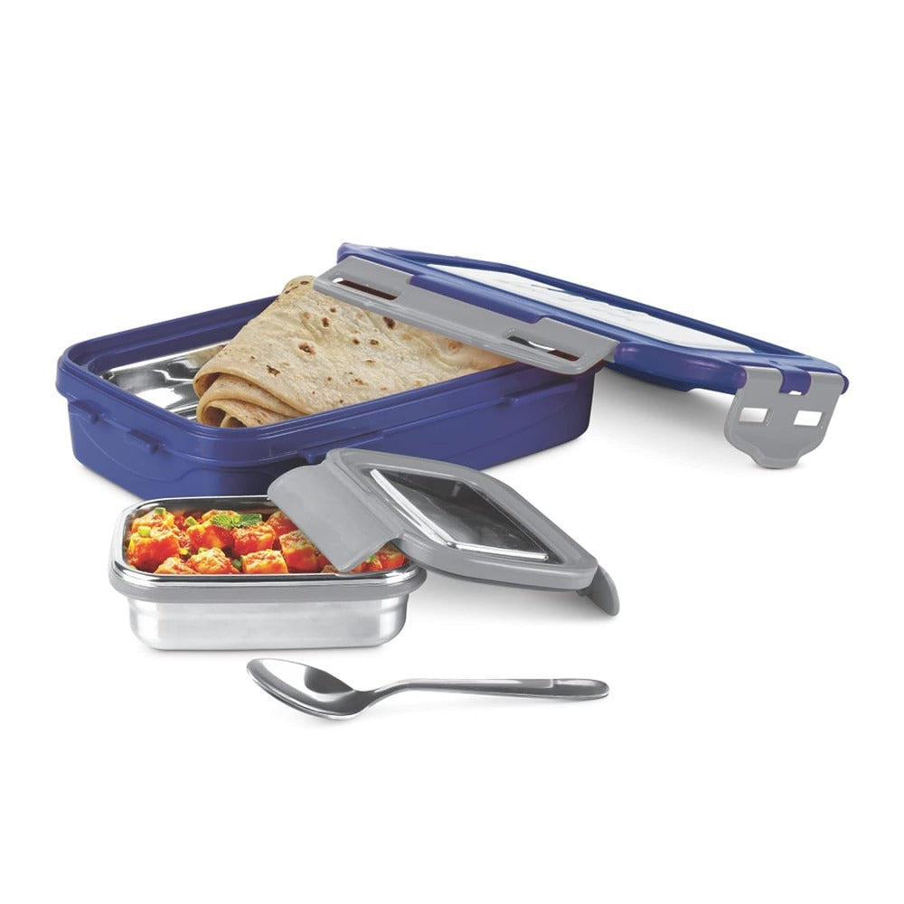 Milton Steely Super Deluxe Insulated Inner Stainless Steel Big Tiffin Box | Set of 2 Pcs
