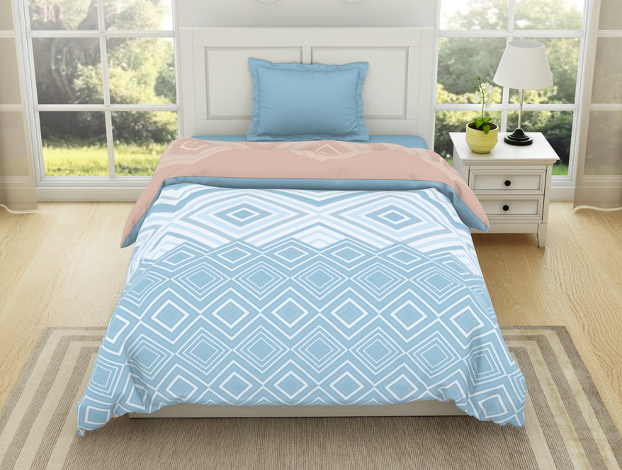 Spaces India Geometric Dream Blue - Light Blue 100% Cotton Shell Single Quilt / AC Comforter - Geospace By Spaces