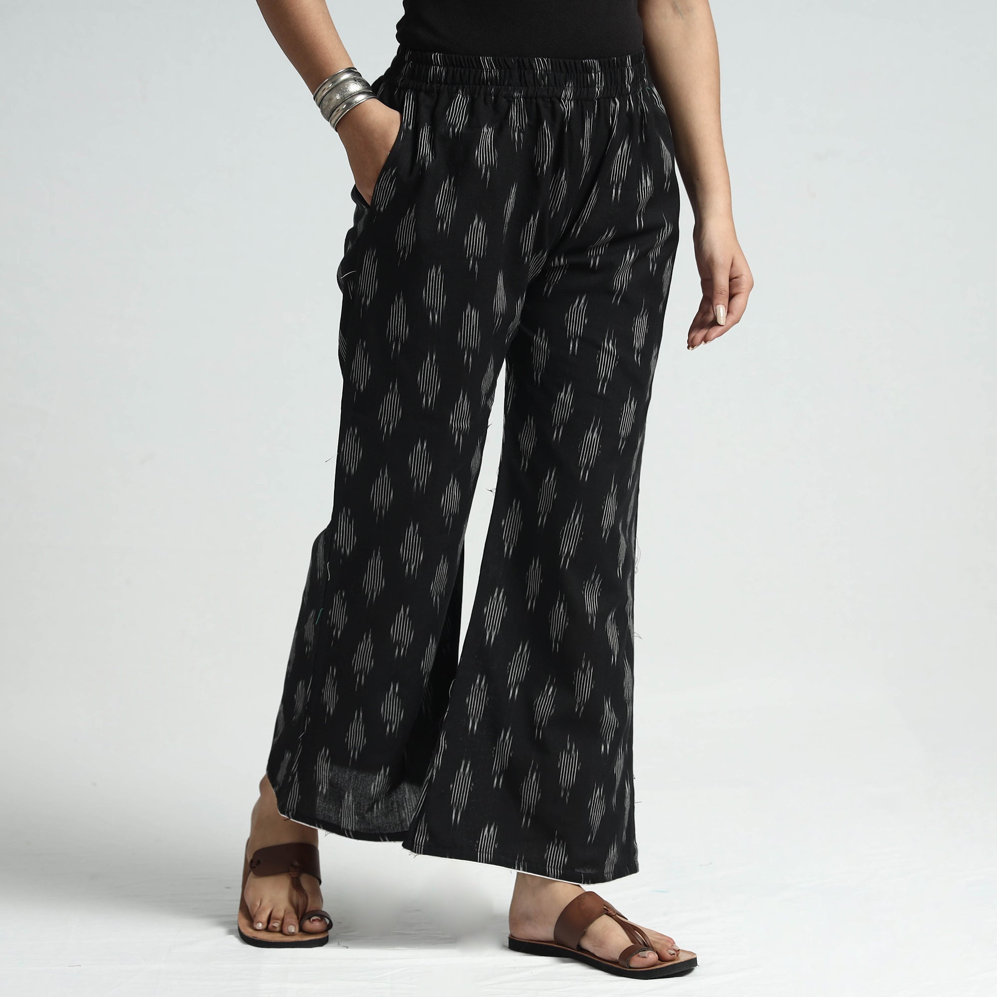 ITOKRI CASUALS Black - Pochampally Ikat Weave Cotton Elasticated Palazzo