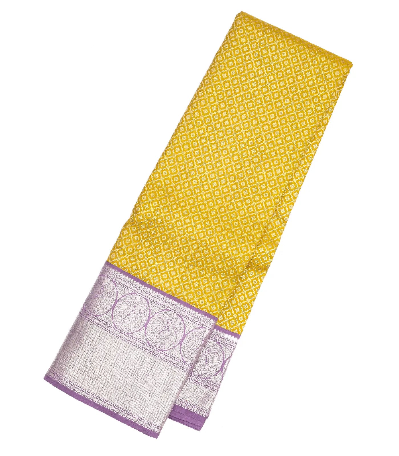 RmKV Yellow Handloom Kanchipuram Korvai Silk Saree With Floral Jaal Motifs