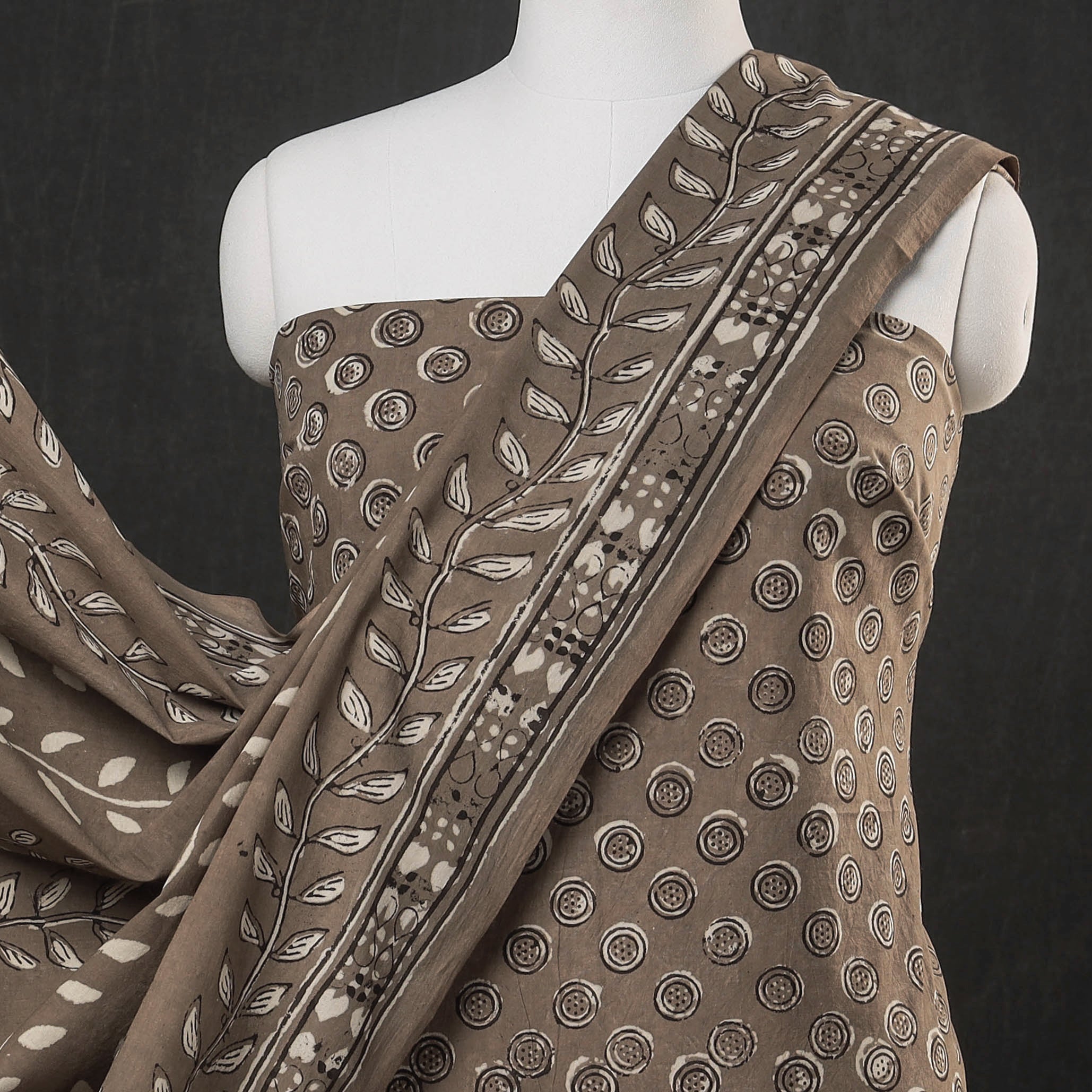 HAVELI CHRONICLES Brown - 3pc Cotton Block Printed Pipad Dress Material Set - view 3