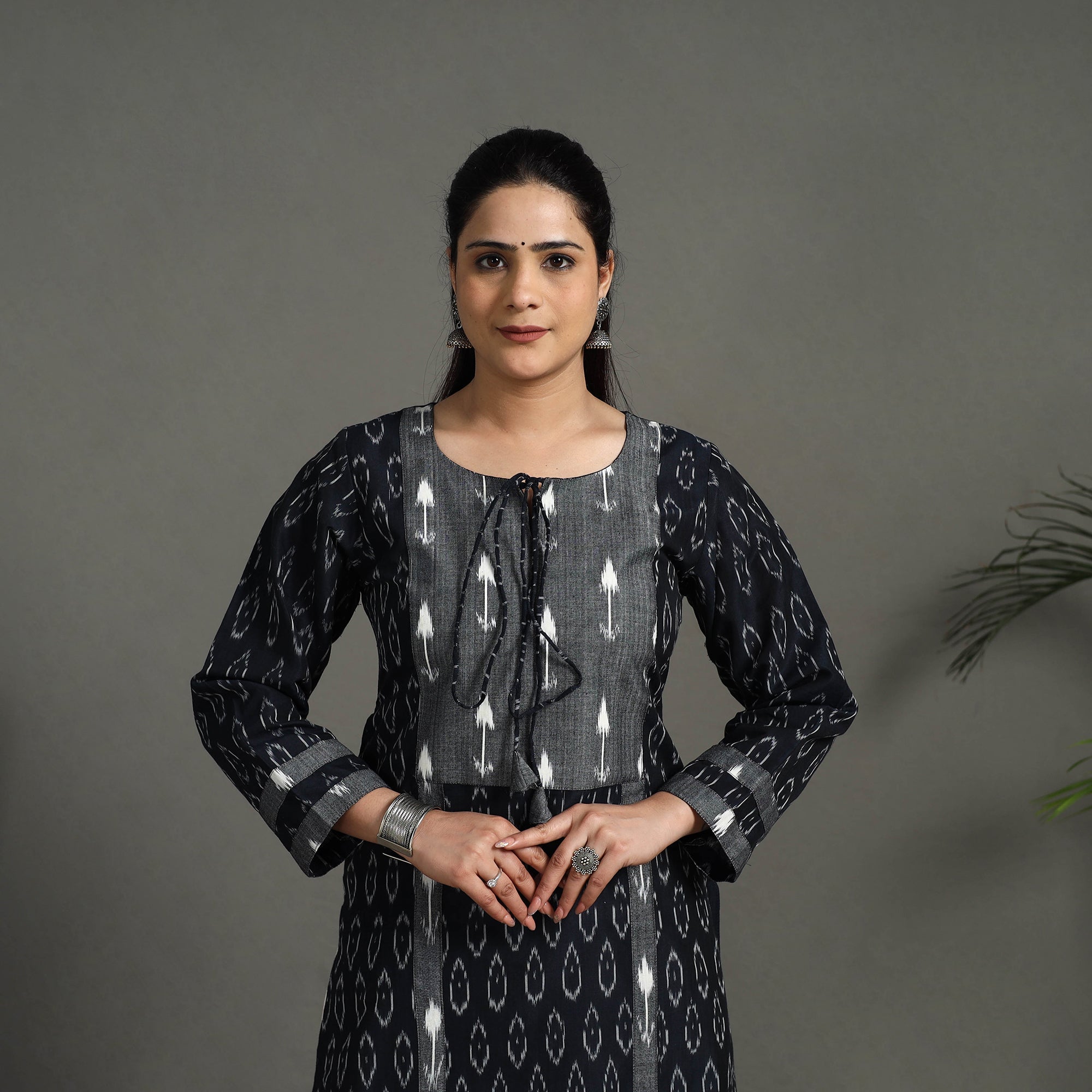 ITOKRI CASUALS Black - Mercerised Cotton Straight Pochampally Ikat Kurta 11