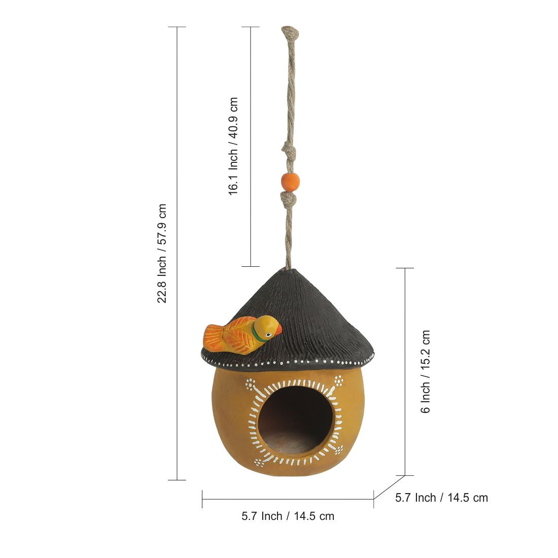 EXCLUSIVELANE 'Swinging Cottage' Handpainted Terracotta Bird House (6 Inch) - view 5