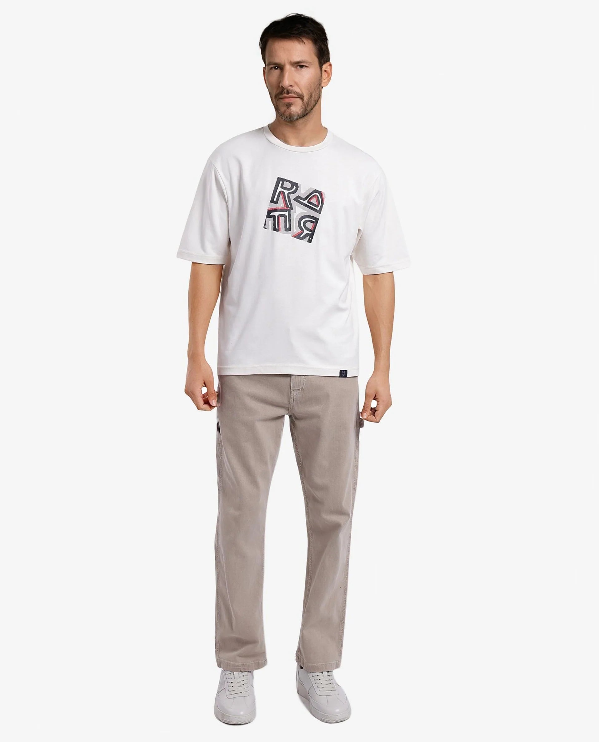 Rare Rabbit Men Reat Off White Cotton Polyester Fabric Short Sleeve Crew Neck Boxy Fit Printed T-Shirt - view 2