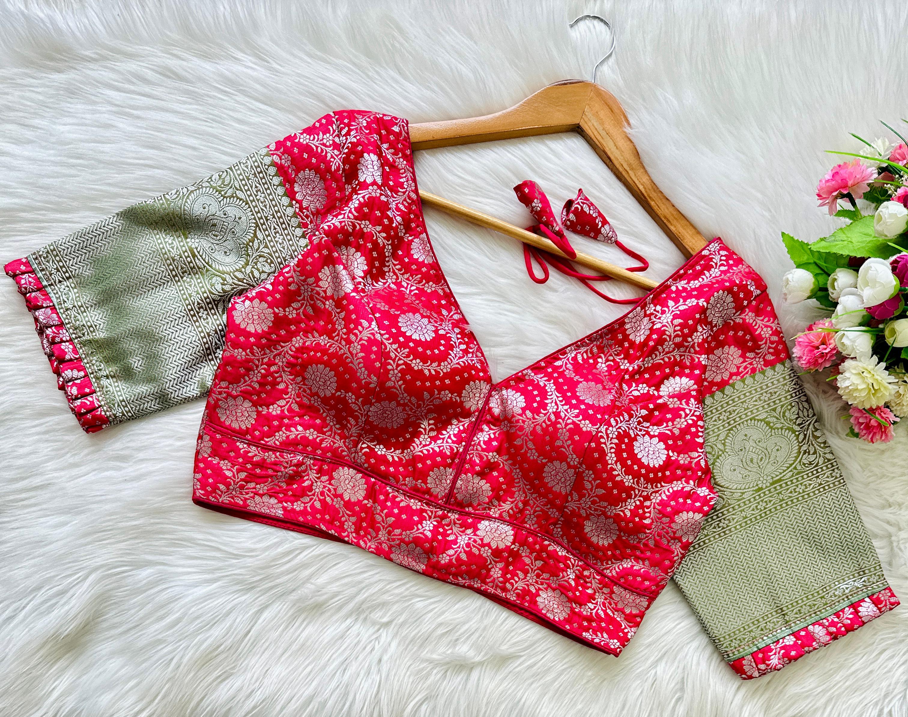 ClothsVilla Pink Pure Banarasi Blouse with Stunning Weaving – Perfect Fit for Any Occasion