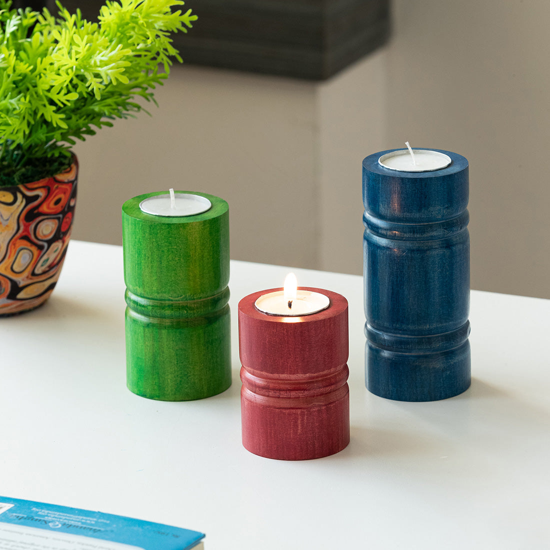 EXCLUSIVELANE 'Jugnu Stambh' Tea Light Holder (Set of 3)