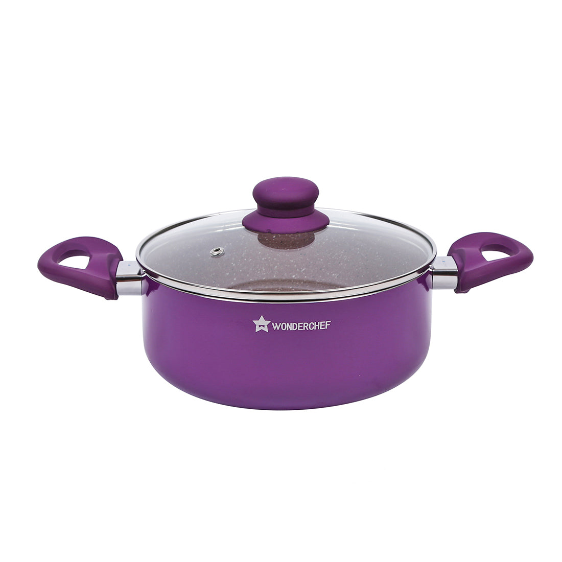 Wonderchef Royal Velvet Non-stick 20 cm Aluminium Casserole with Lid | 2.5 Litres | Purple | 2 Years Warranty