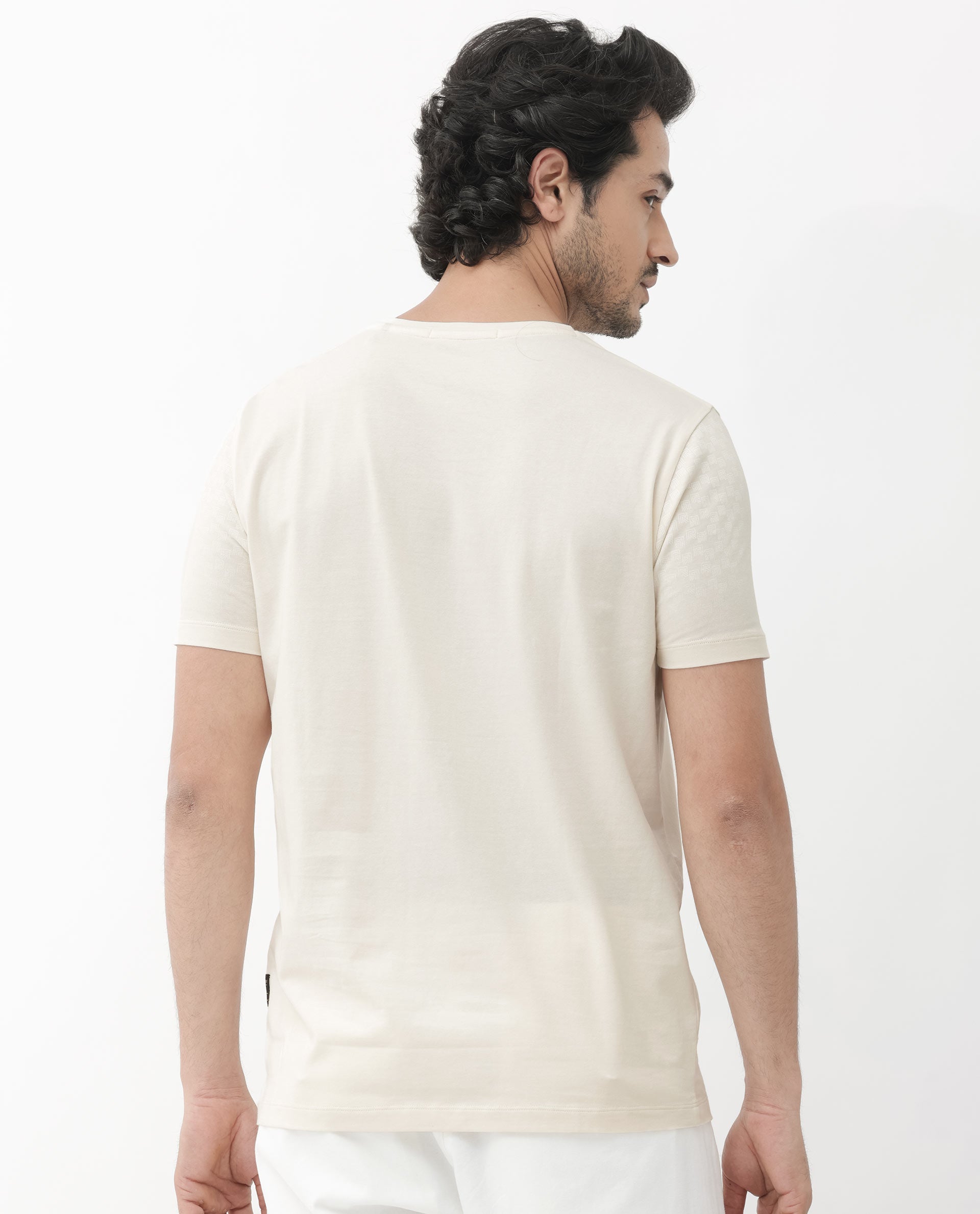 Rare Rabbit Articale Mens Tully Beige Cotton Polyester Fabric Short Sleeve Crew Neck Regular Fit Monogram Printed T-Shirt - view 8