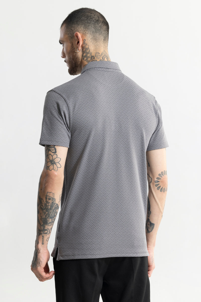 SNITCH Triline Knit Grey Polo T-Shirt - view 8