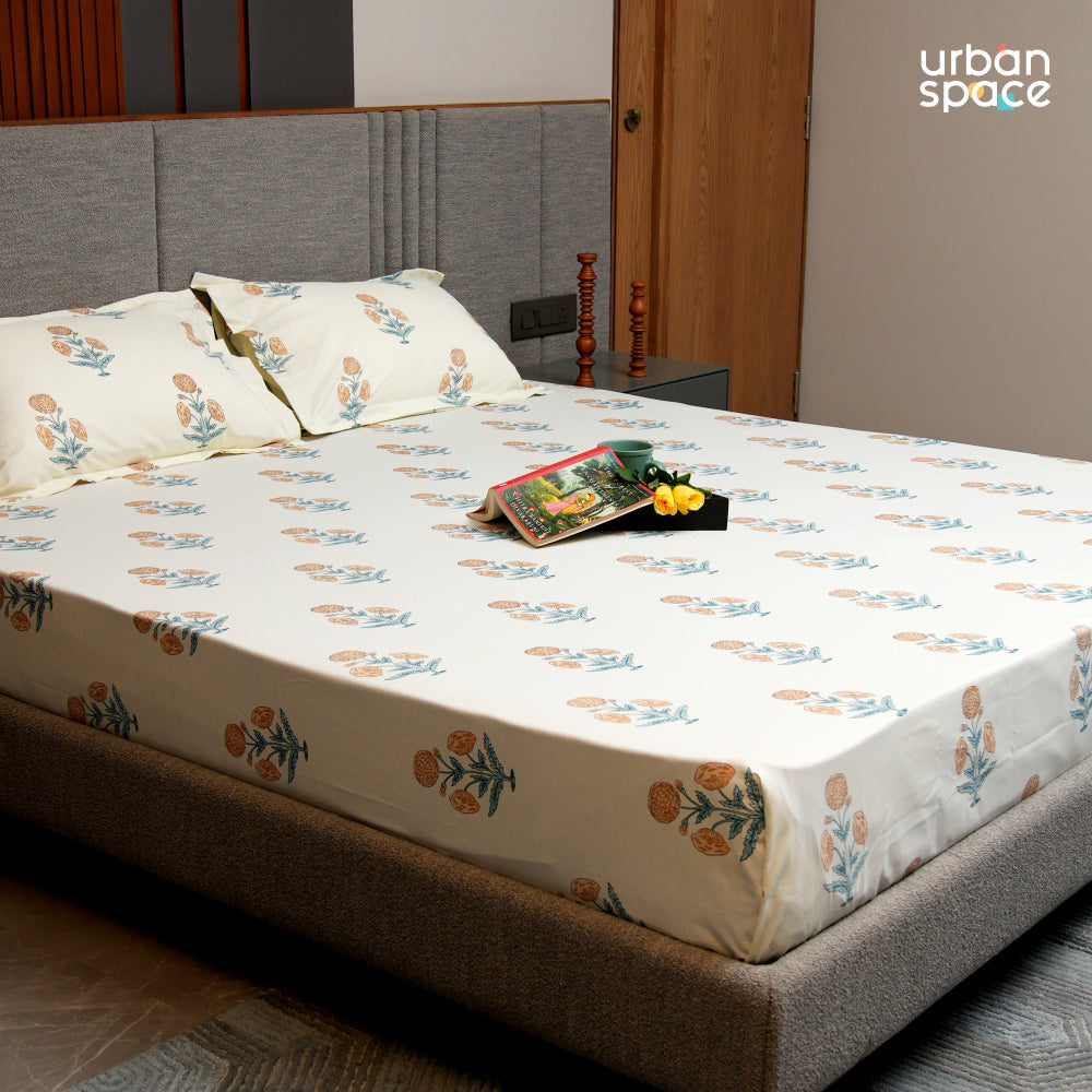 Urban Space -Home Furnishing Store Serene 200 TC 100% Cotton Single Bedsheet with Pillow Covers - Sunflower - Yellow - view 2
