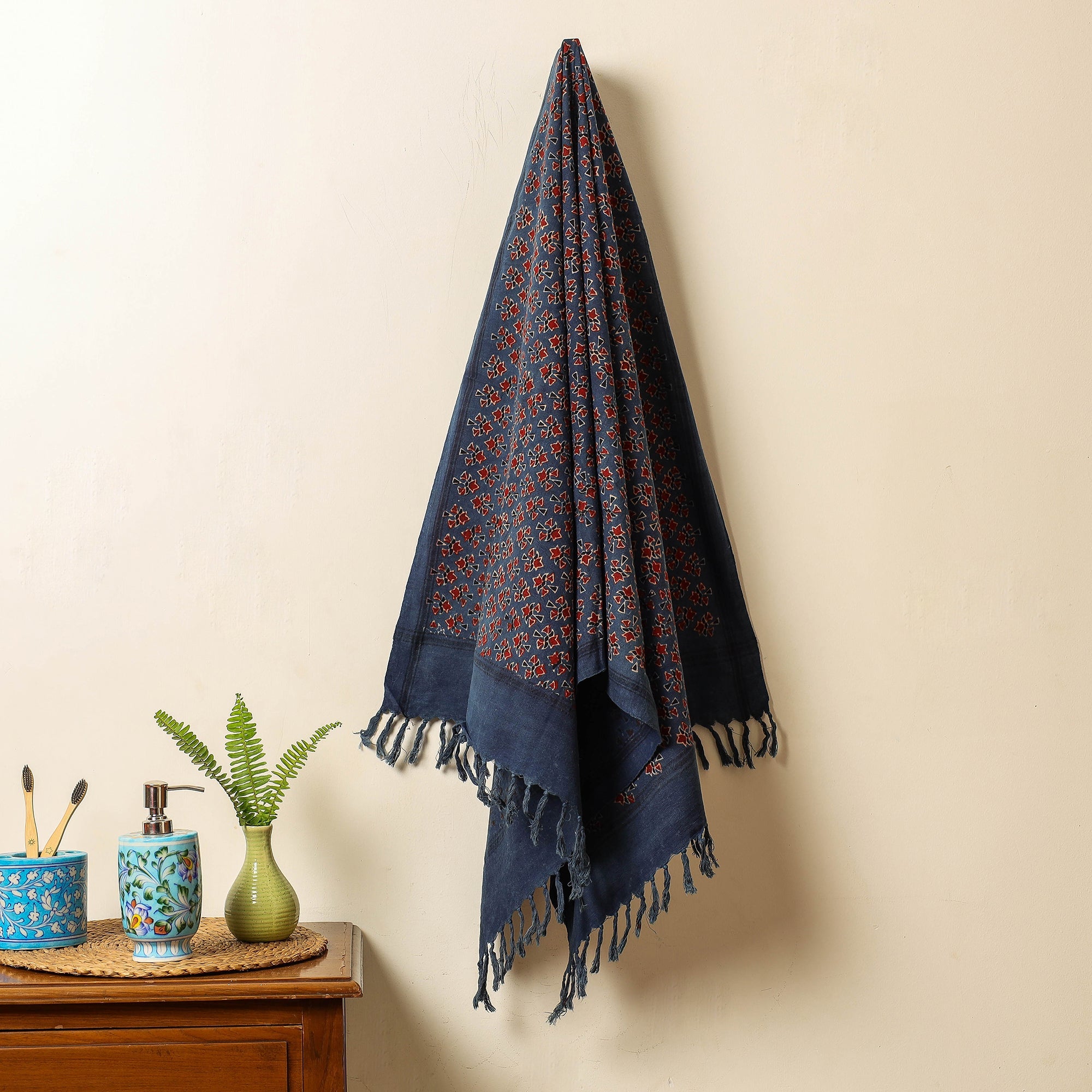 KACHCHH JI CHHAAP Blue - Block Print Cotton Ajrakh Handloom Towel