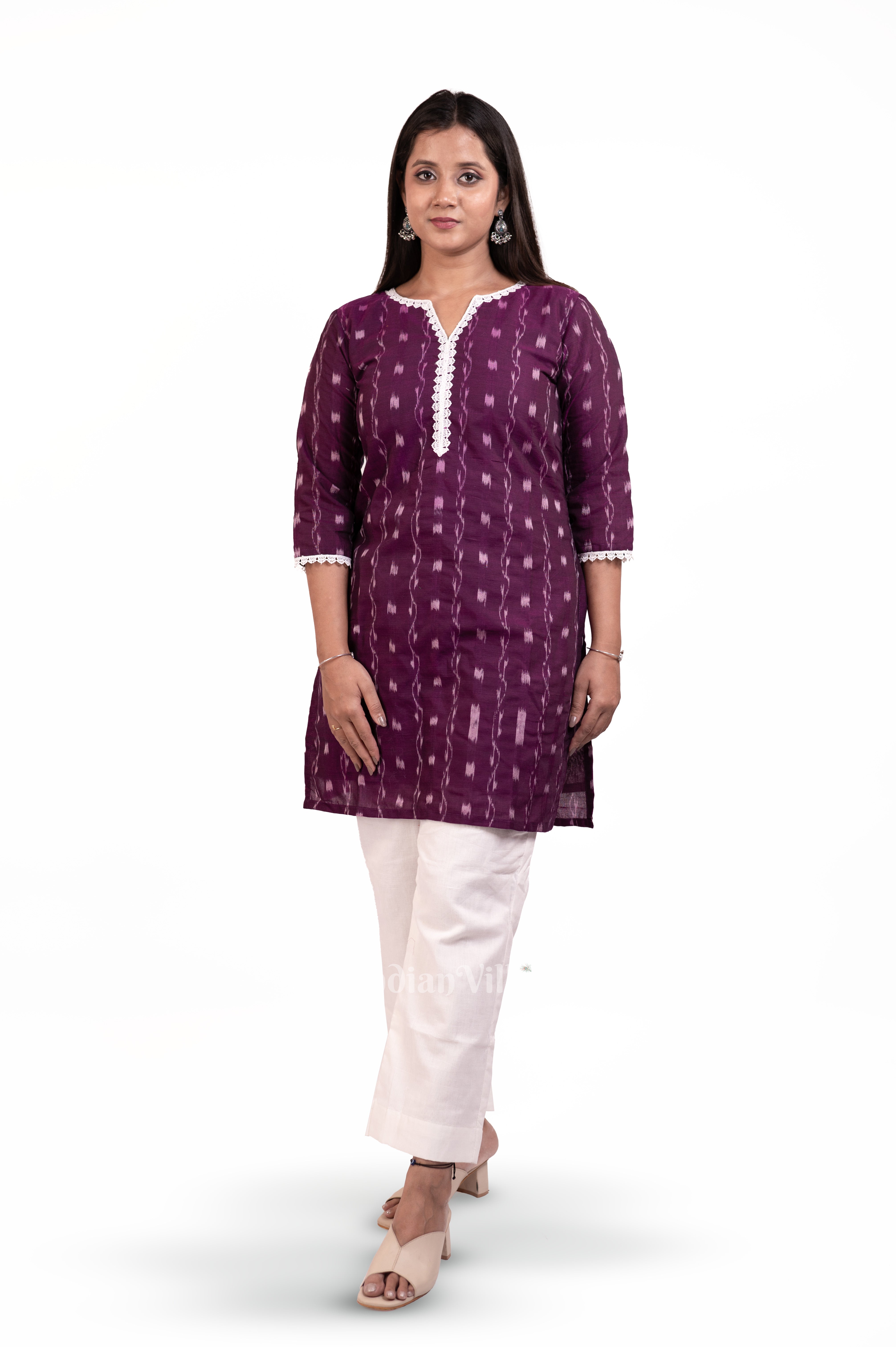 IndianVillèz Purple Sambalpuri Odisha Ikat Designer Cotton Short Kurti for Women
