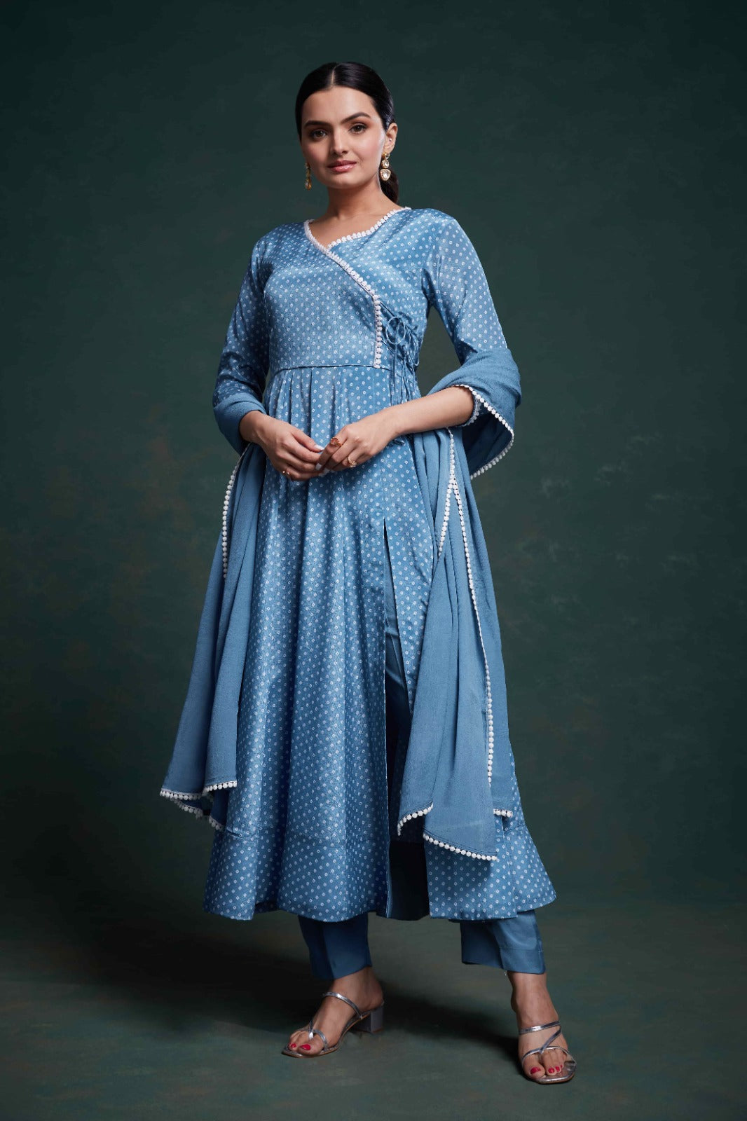 ClothsVilla Blue Chinon Silk Dress with Printed Work – Ready to Wear - view 2