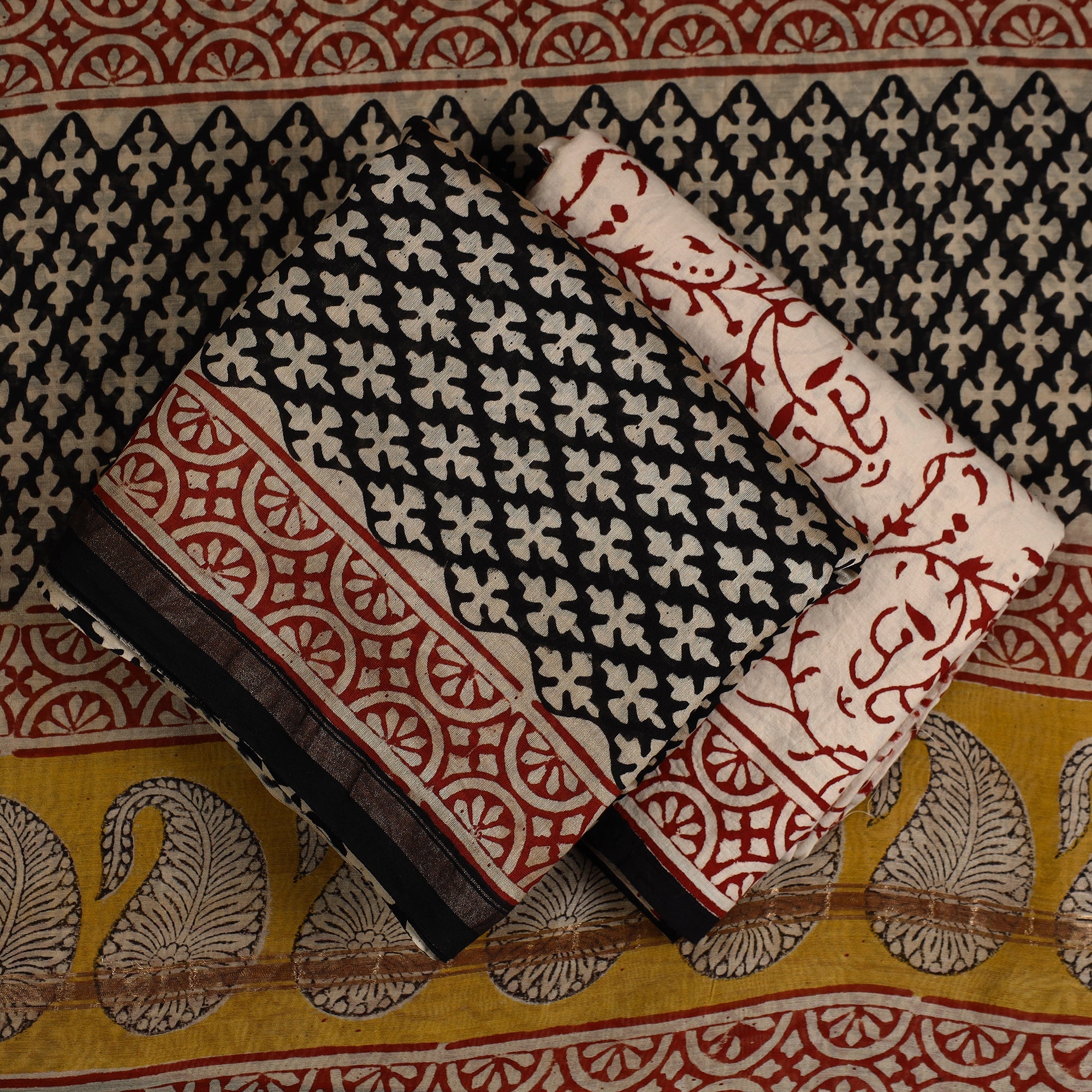 HAVELI CHRONICLES Black - 3pc Bagru Print Chanderi Silk Dress Material 07 - view 2