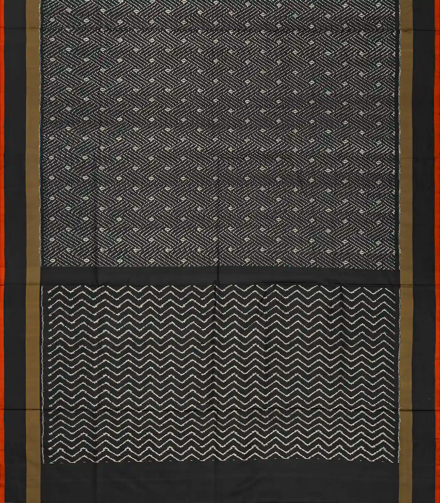 RmKV Black Handloom Ikat Silk Saree With Broken Stripes - view 2