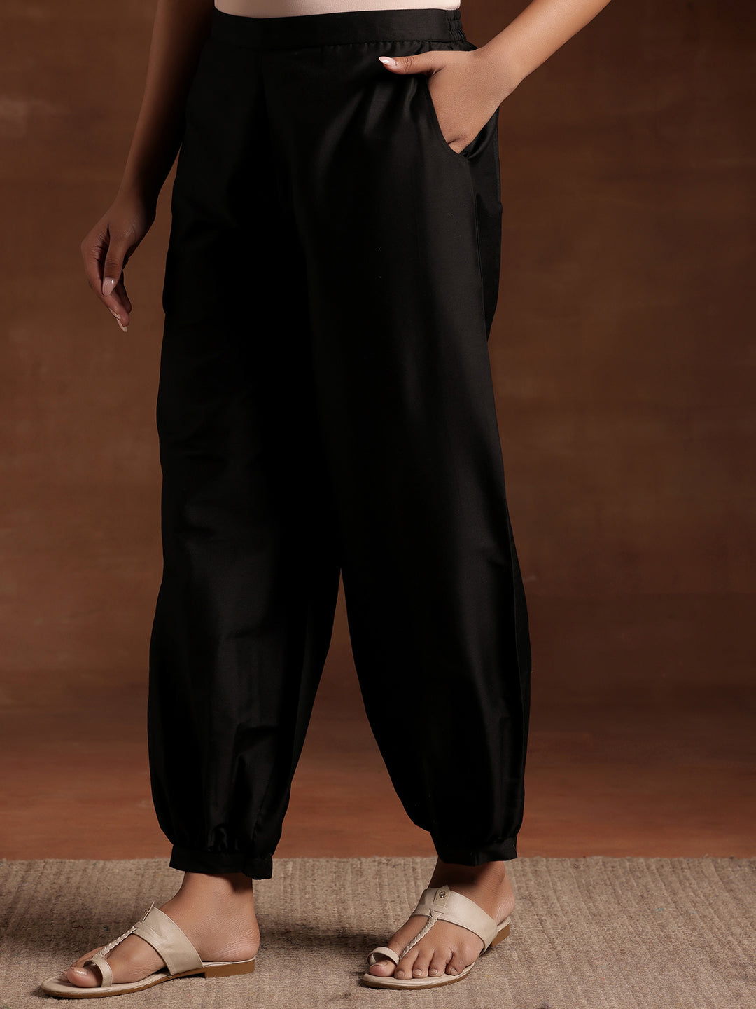 Libas Black Solid Silk Salwar - view 2