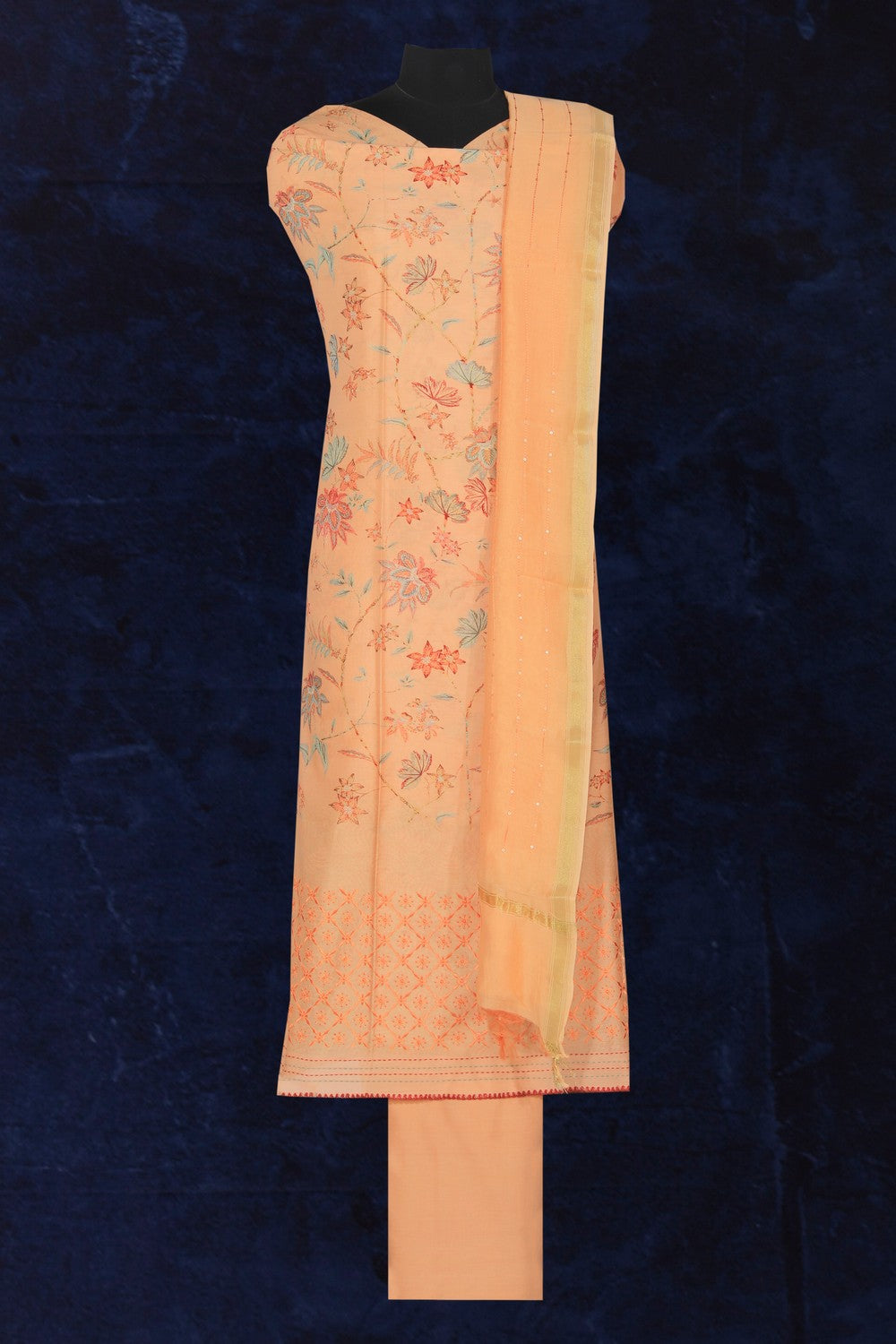 Kalanjali Cotton Silk Unstitched Suit With Dupatta (3 Pcs Set)