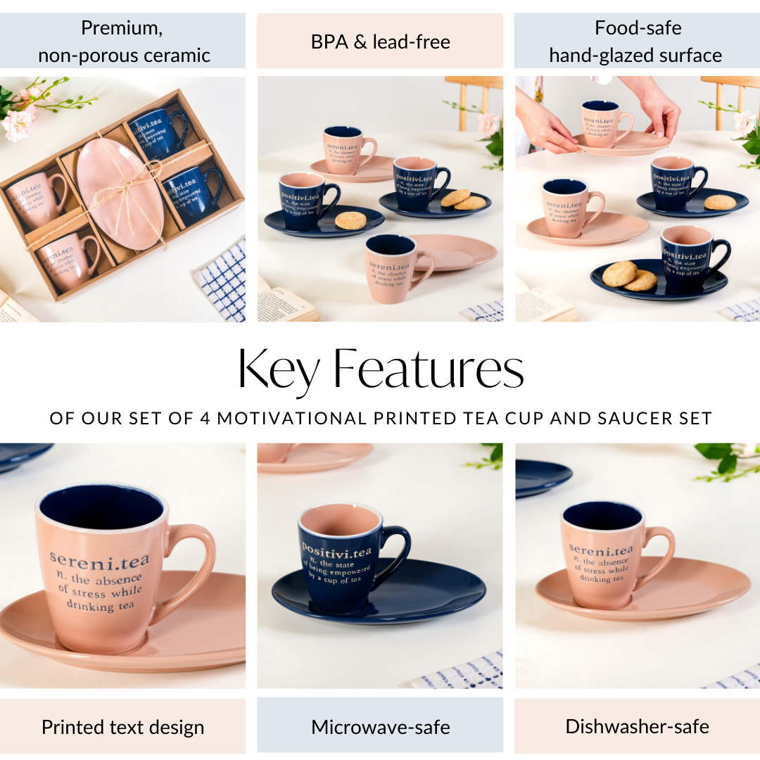 Nestasia Quote Mugs Gift Set With 4 Cups 4 Saucers 250ml - view 5