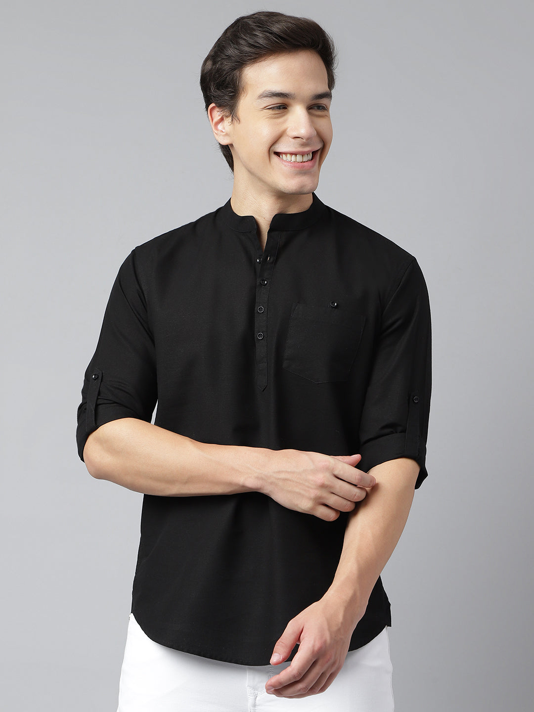 BlackTree Men Black Standard Fit Solid Kurta