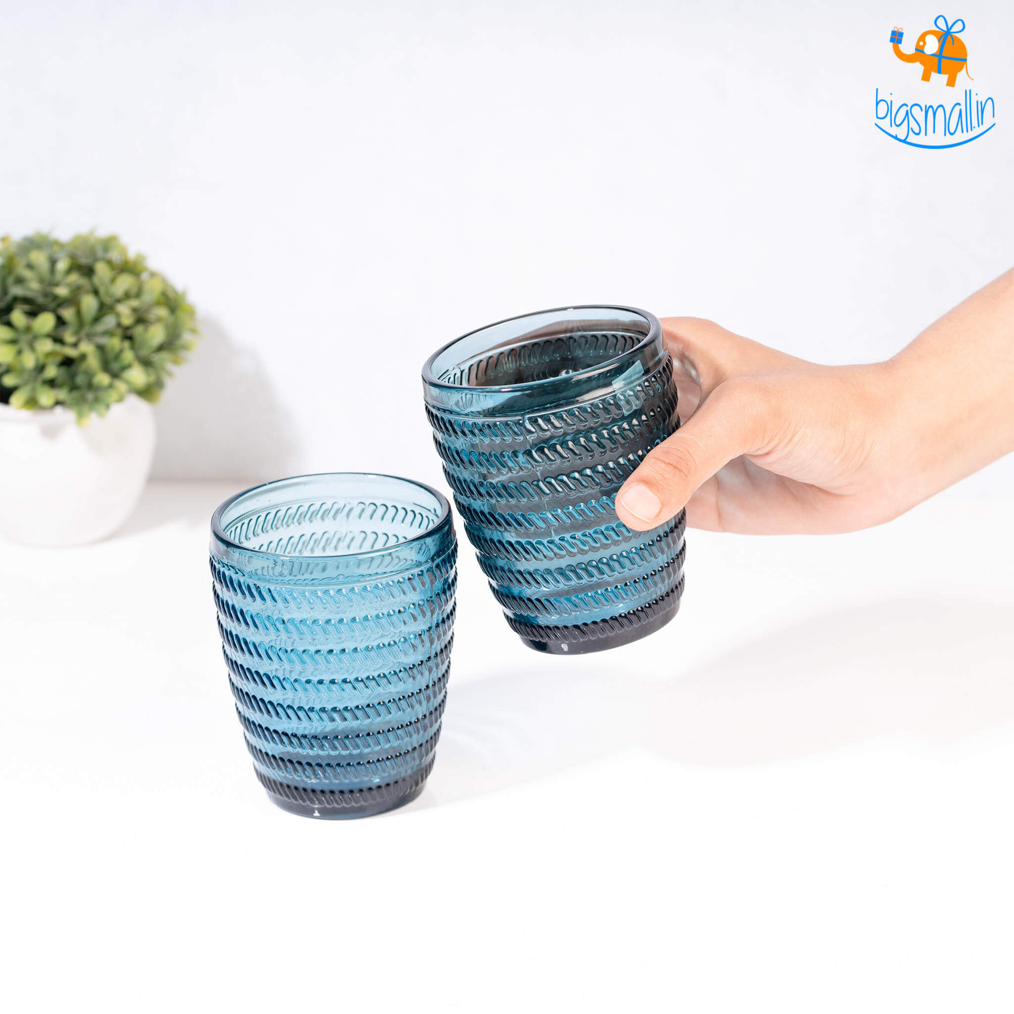 Devnow Crystal Blue Textured Glasses - Set of 6 - view 6