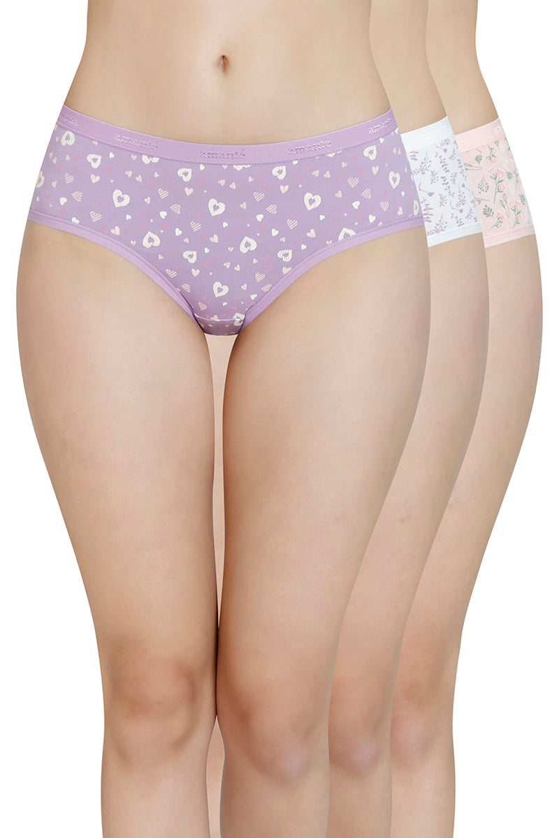 Amante Printed Mid Rise Hipster Panty (Pack of 3)