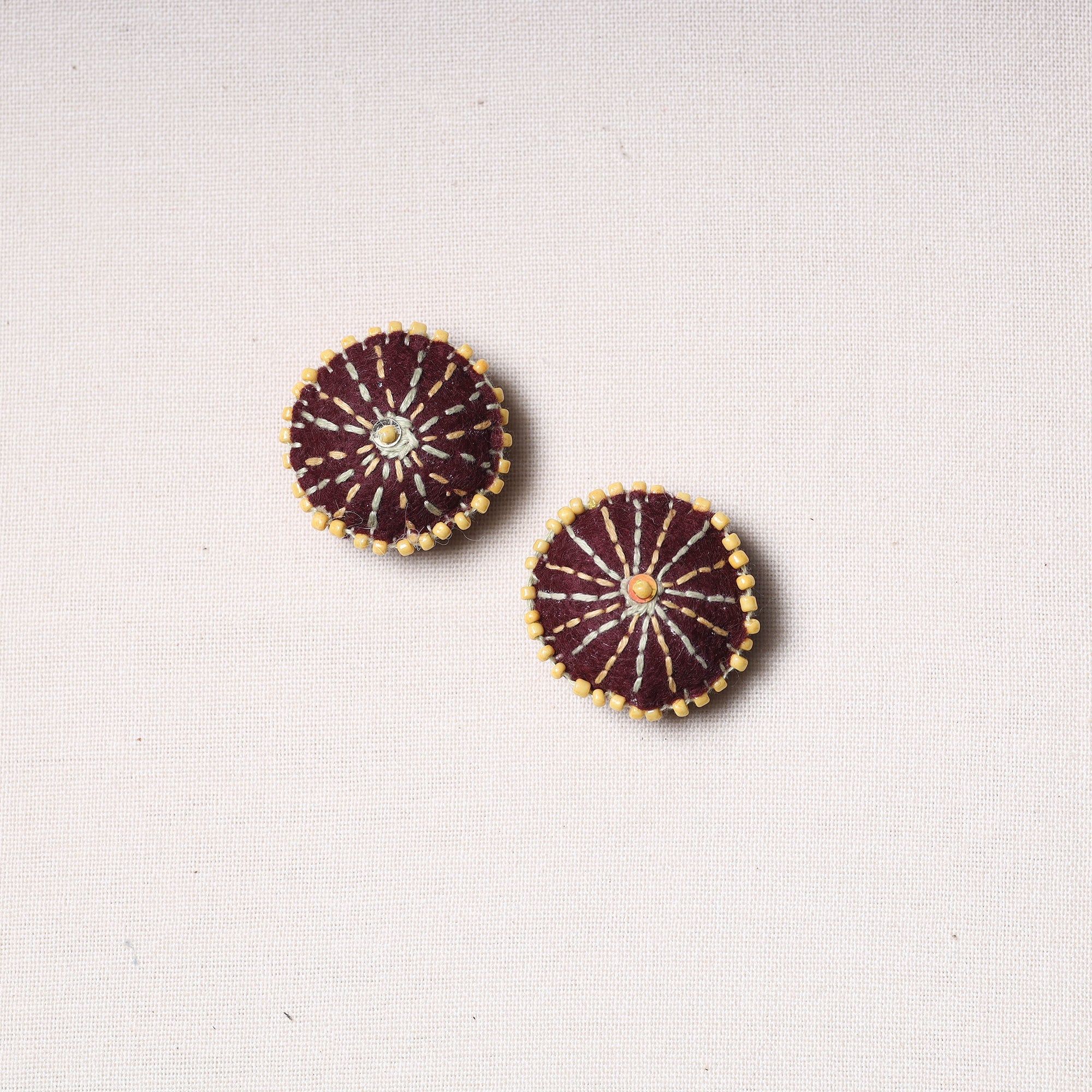 Felt beadwork buttons – WITH LOVE BY KANIKA Bakhiya Hand Embroidered Felt & Beadwork Buttons (Set of 2)