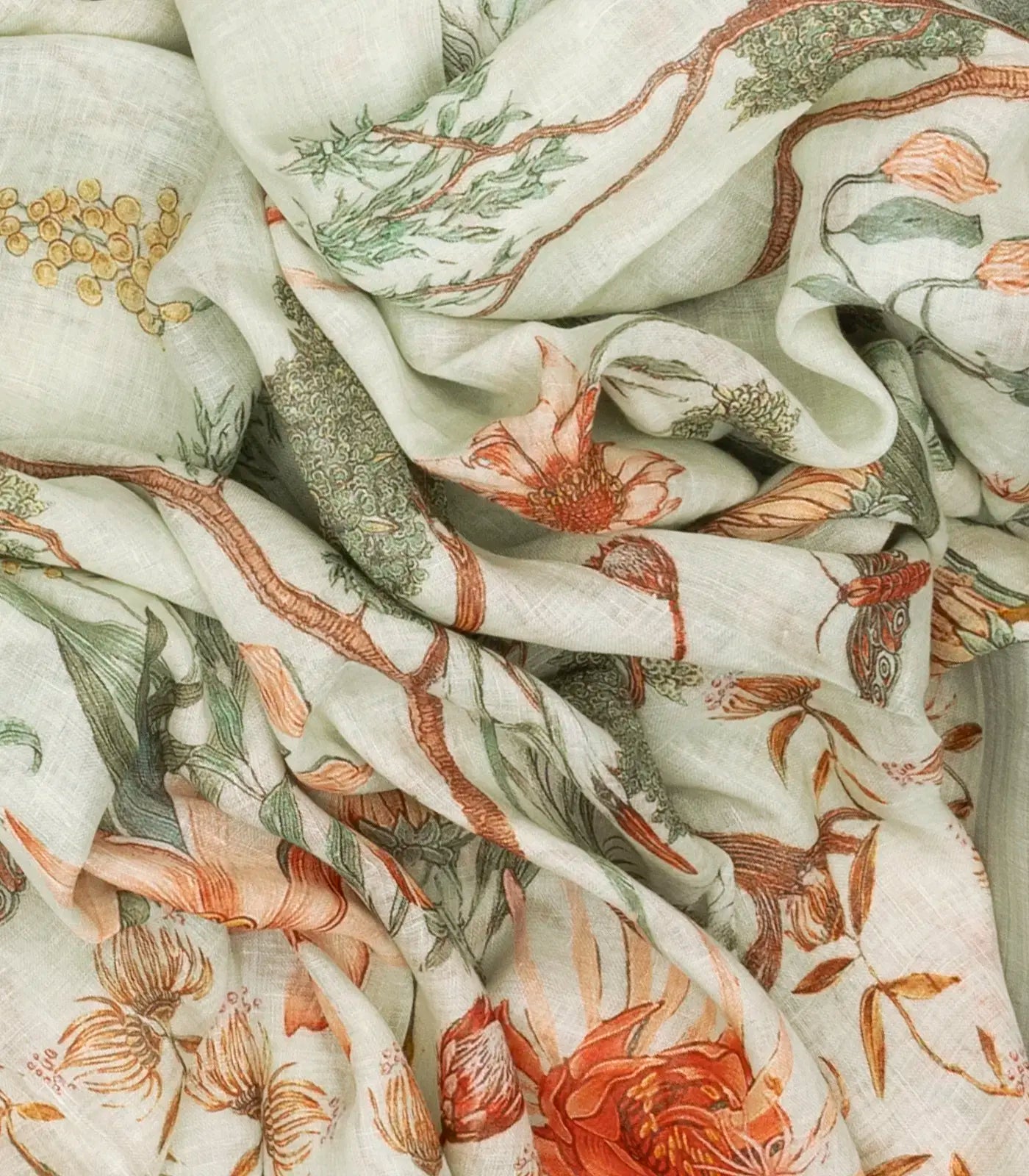 RmKV Off White Handloom Linen Saree With Printed Bird Motifs - view 3