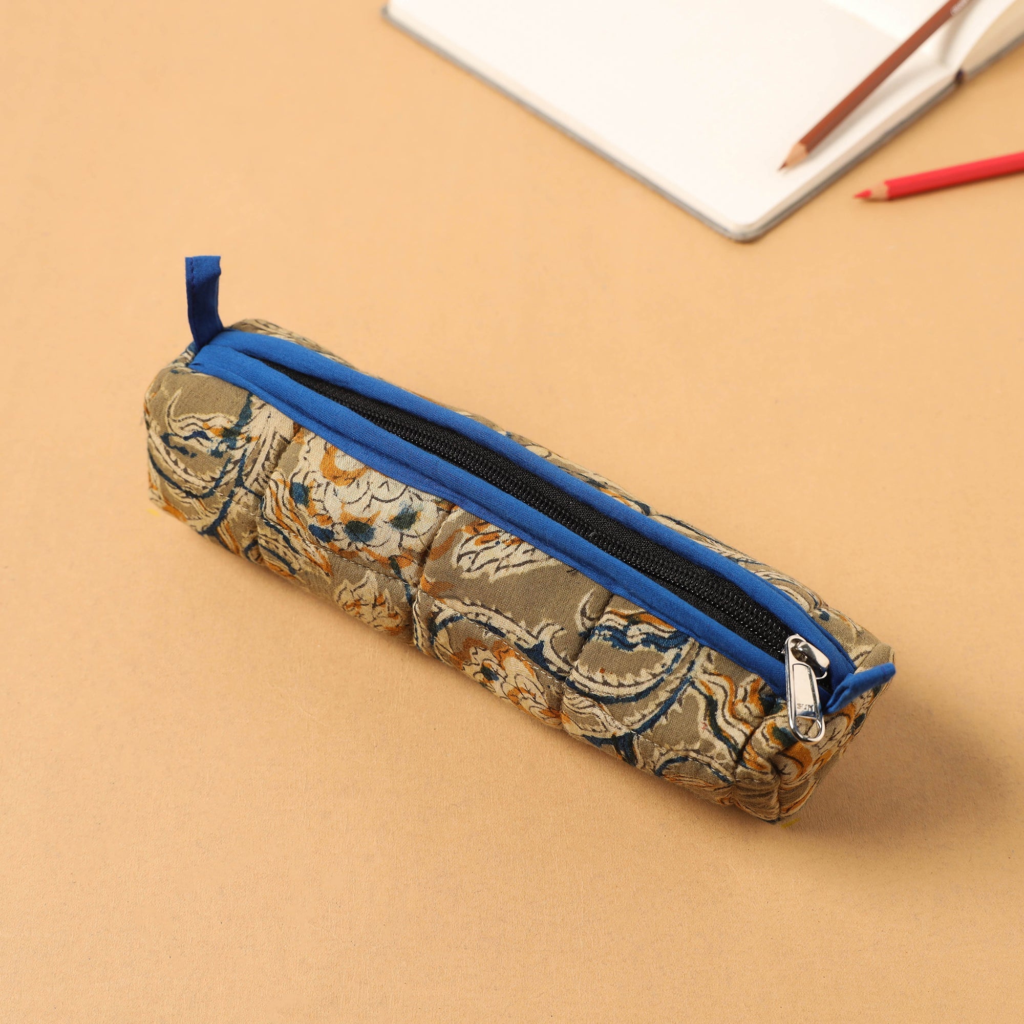 NOORI BAZAR Brown - Handcrafted Quilted Cotton Pencil Pouch 06