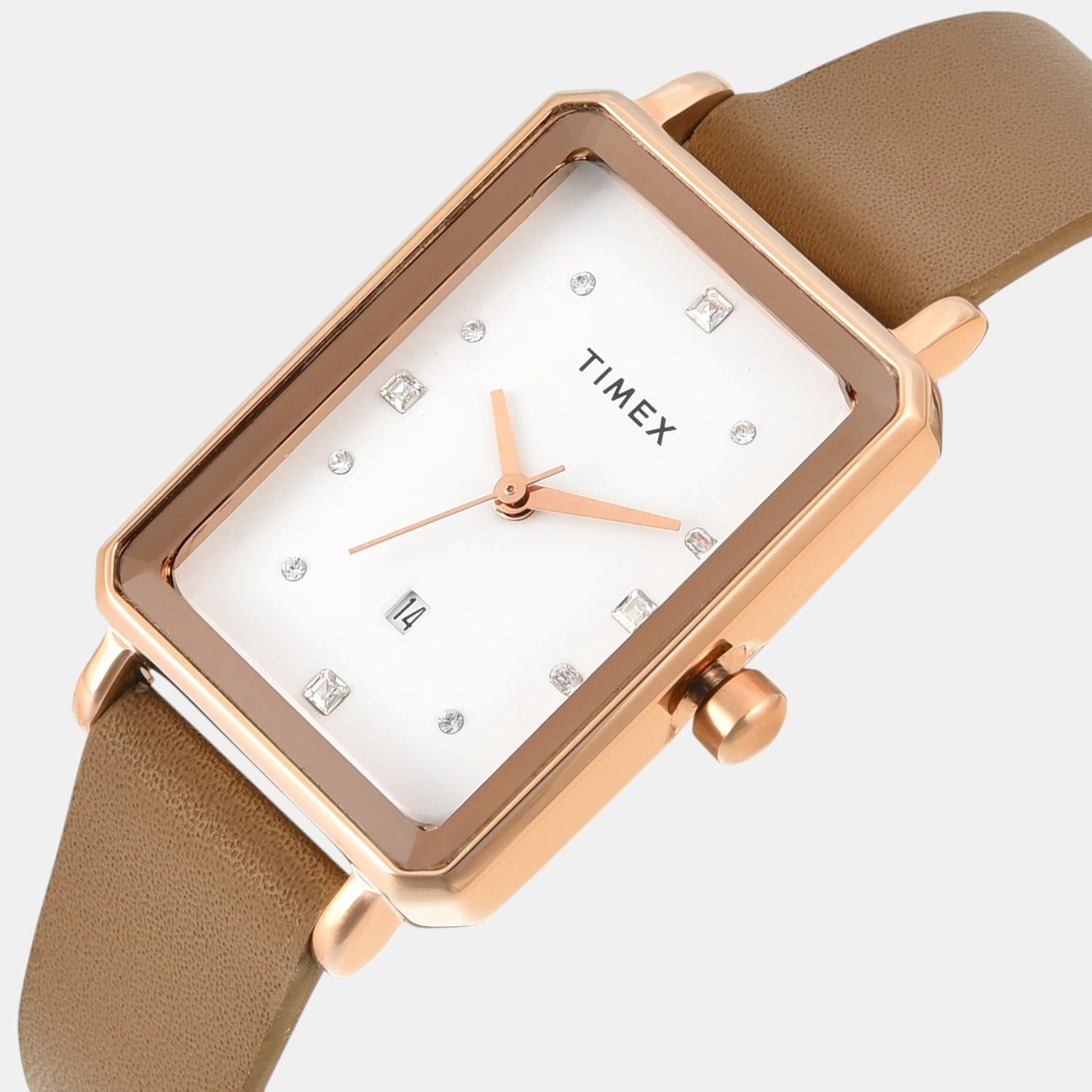 Timex Fashion Women Quartz White Dial Analog Leather Watch TWEL20800 - view 2