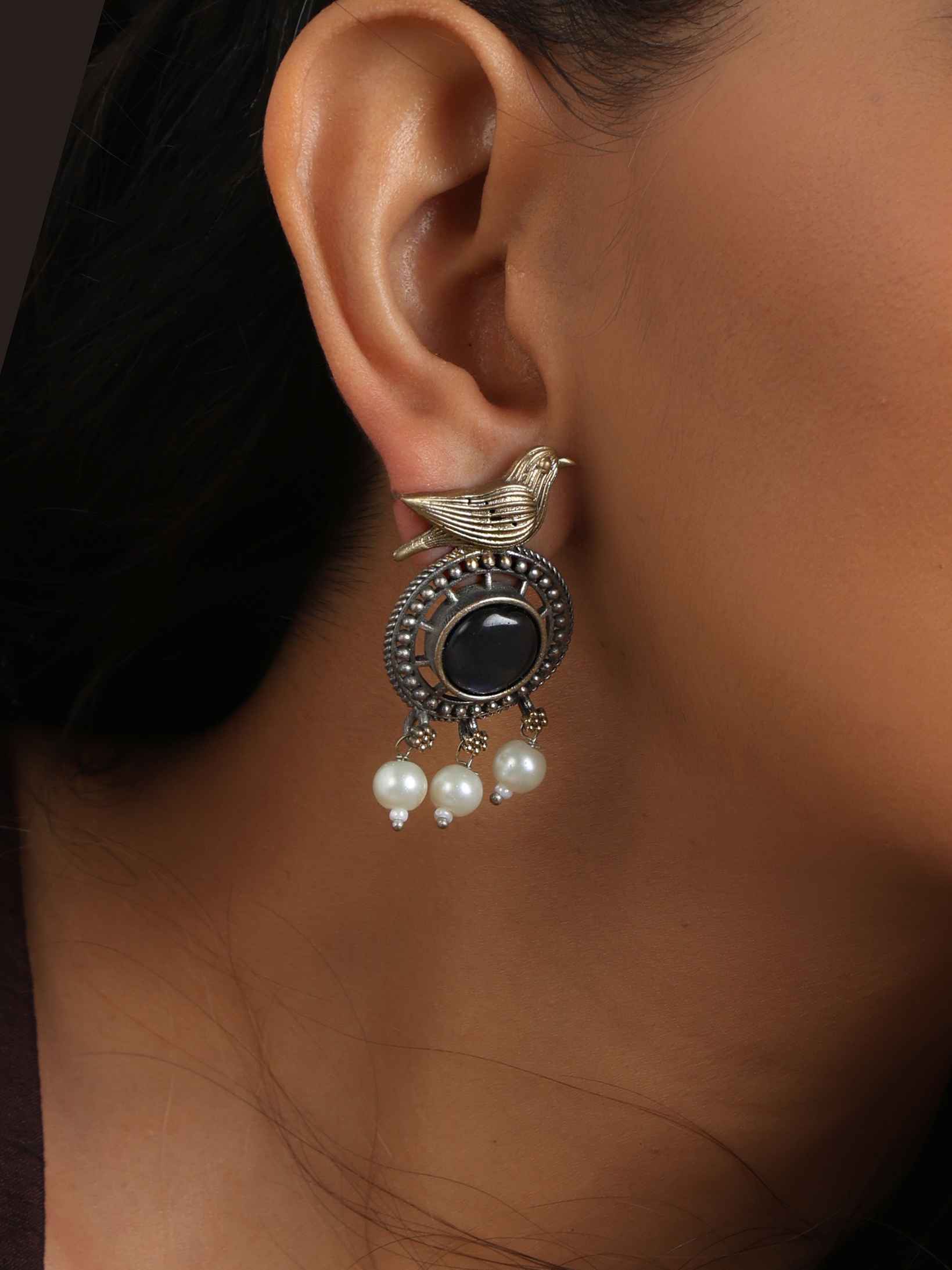 trueBrowns Silver Gold Tone Bird Stud Earrings - view 3