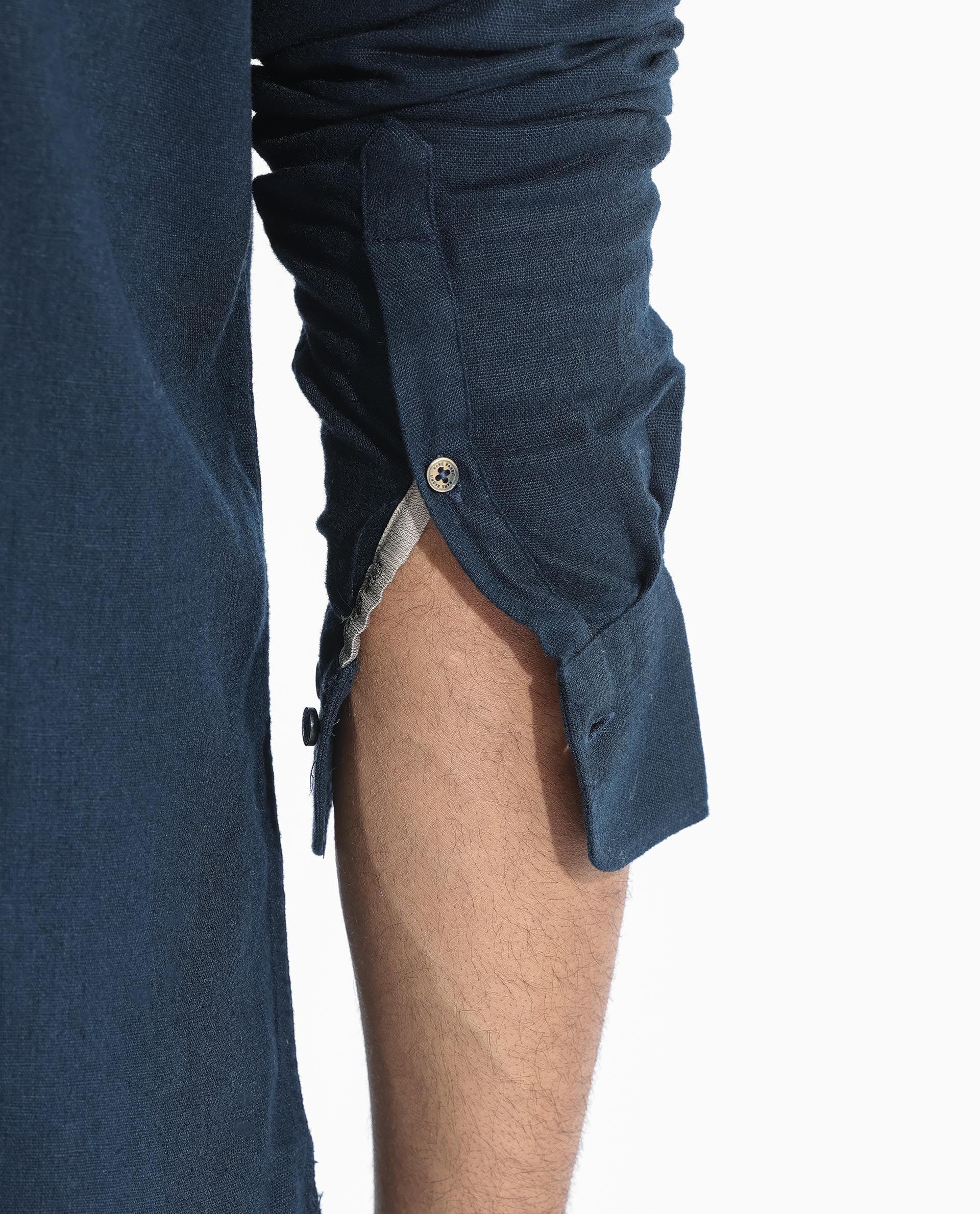 Rare Rabbit Men's Lunet Dark Navy Linen Full Sleeves Solid Shirt - view 3