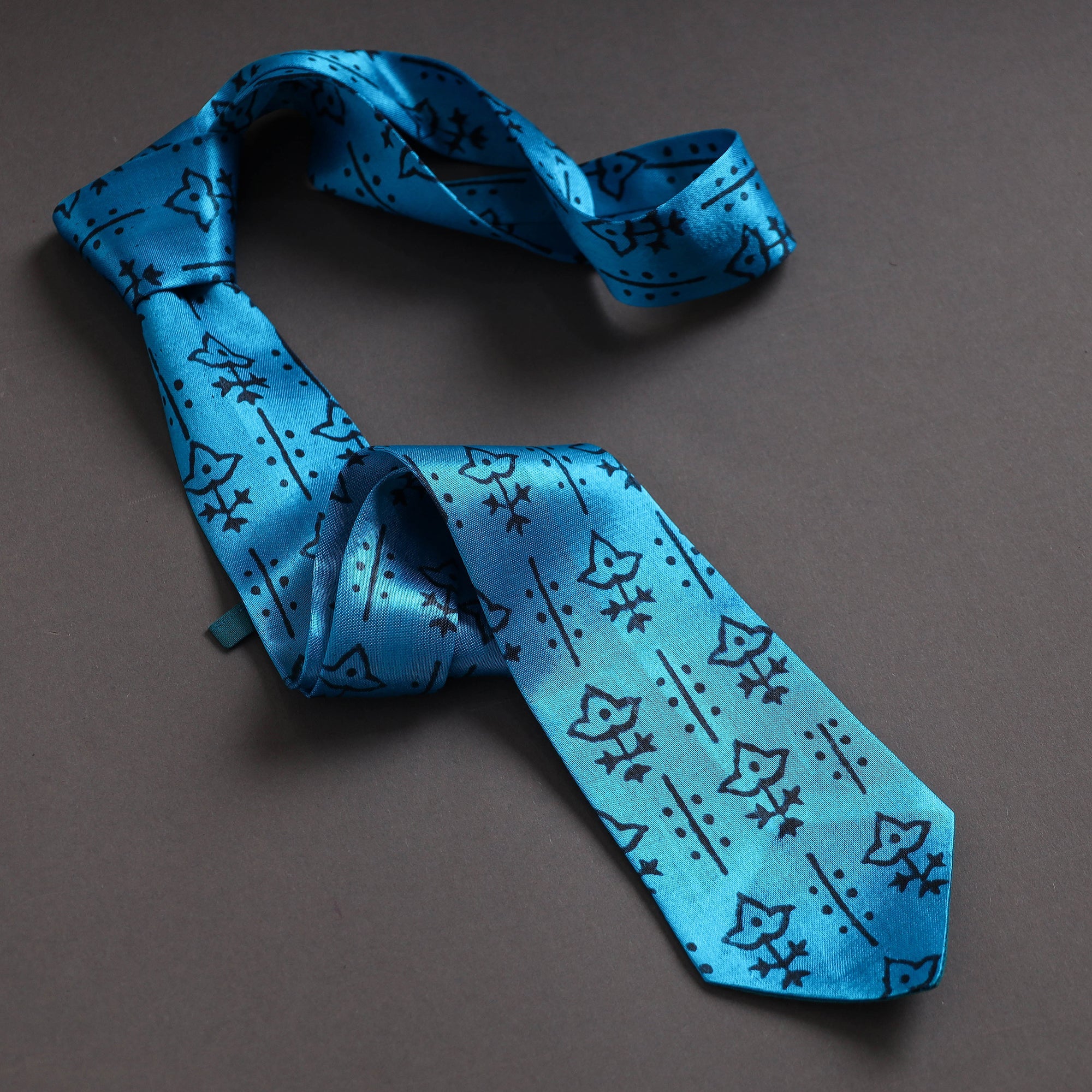 JALPARI Block Printed Mashru Silk Handmade Necktie for Men - view 2