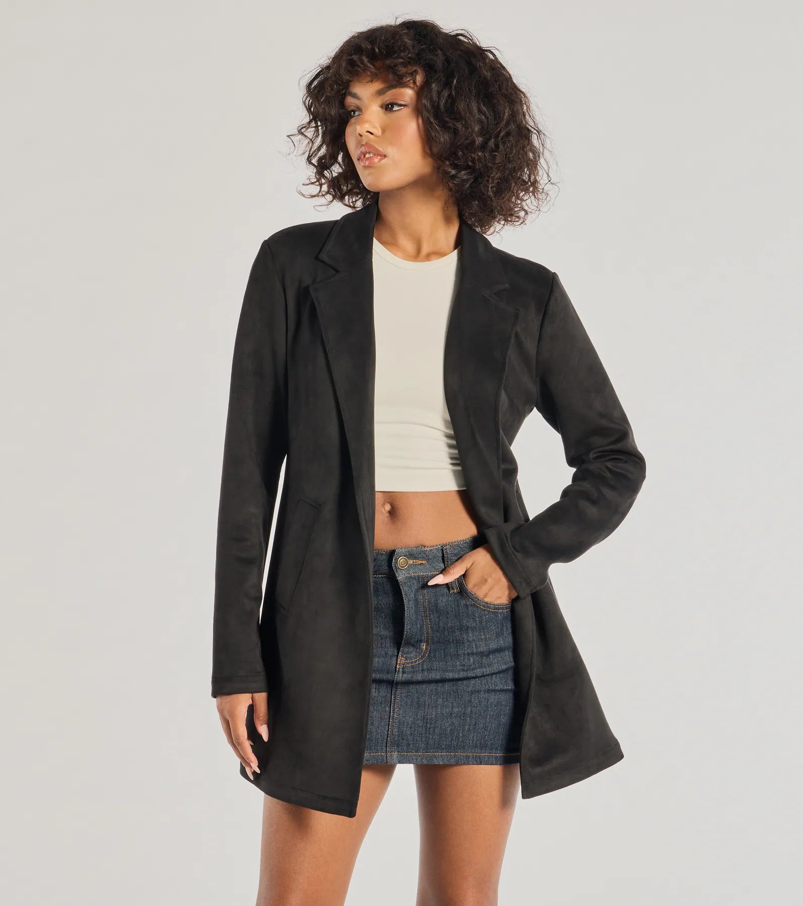 Windsor On The Move Faux Suede Long Blazer