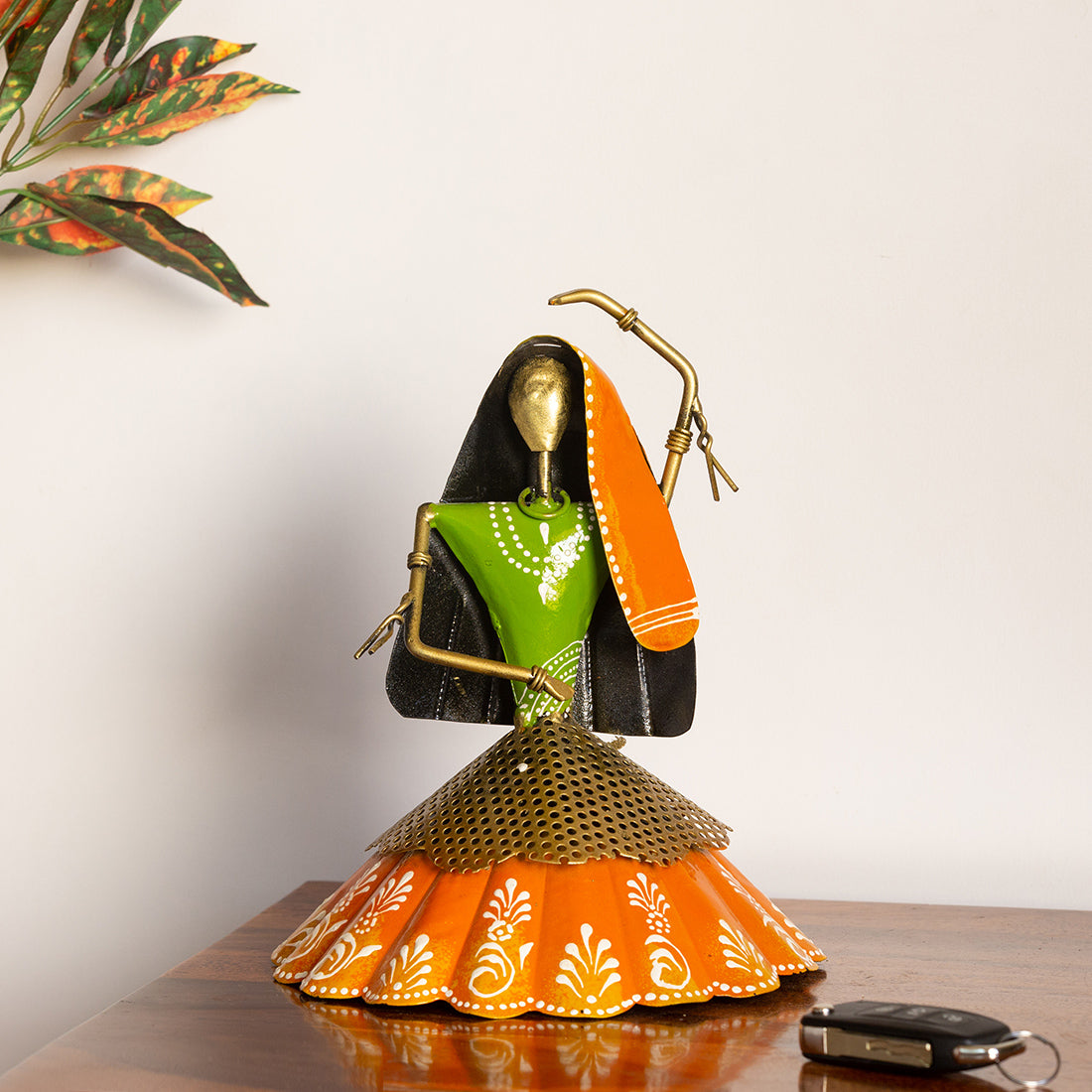 EXCLUSIVELANE 'Rajasthani Kalbeliya Dance Girl' Handpainted Decorative Showpiece (10 Inch, Iron)