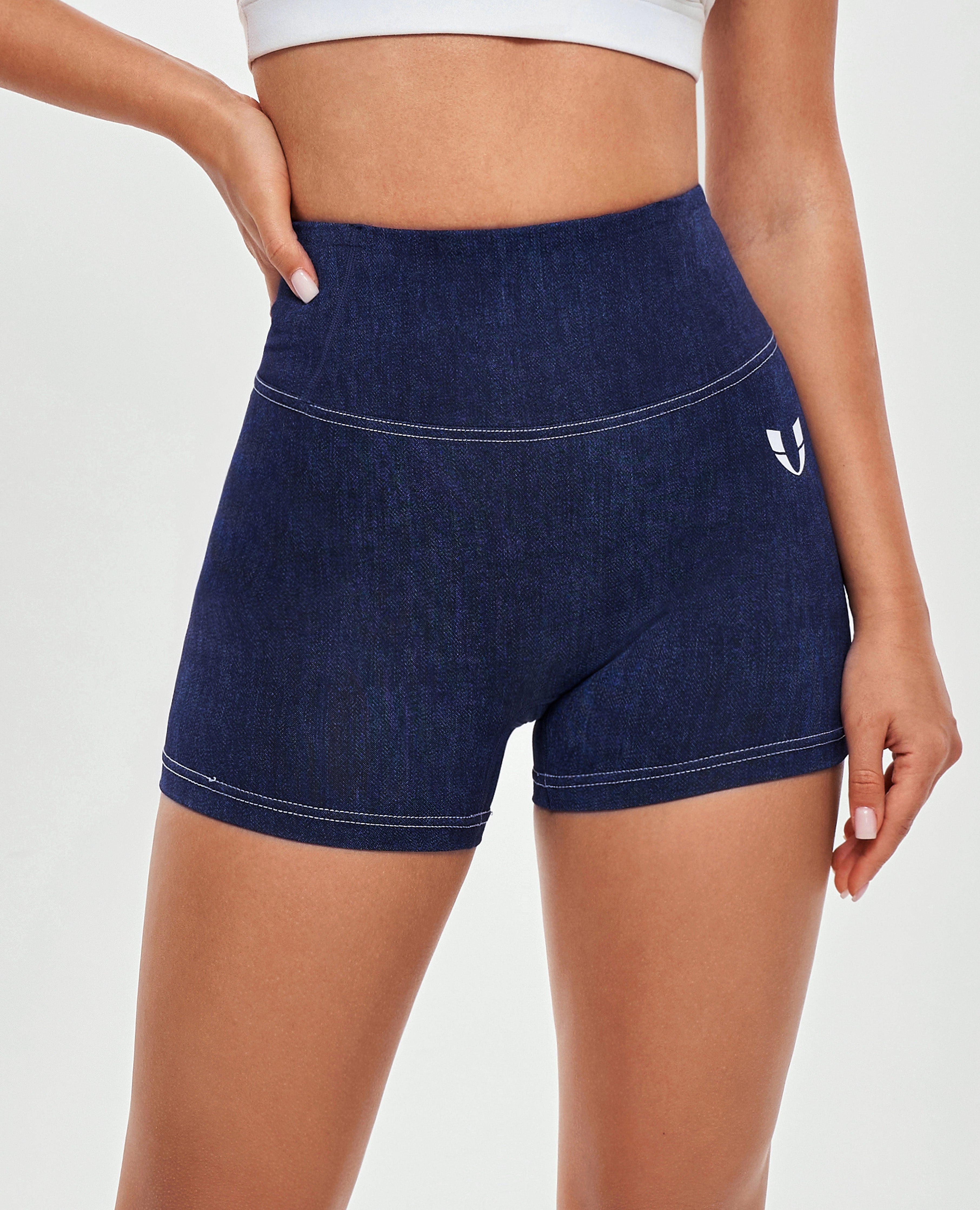FIRM ABS High Waist Cargo Shorts - Denim Blue - view 3