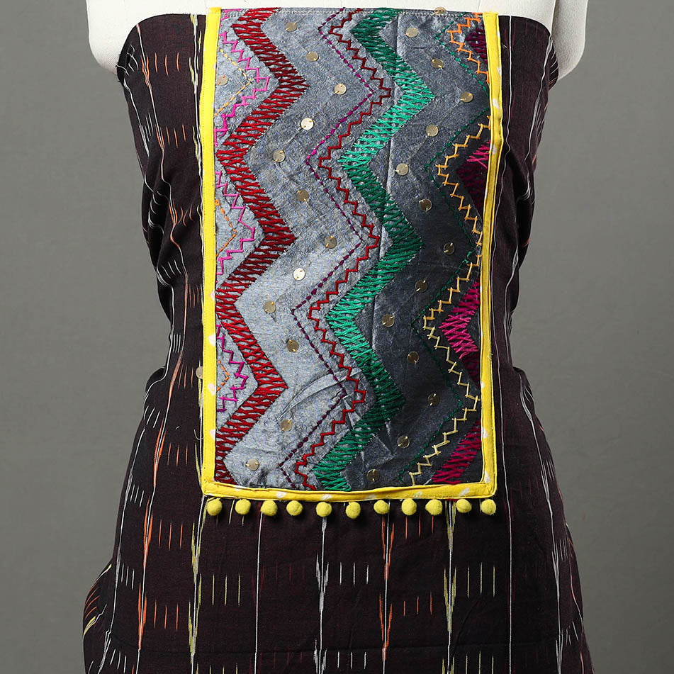 NOORI BAZAR Brown - Ikat Cotton Kurta Material with Patchwork (3m) 09 - view 3